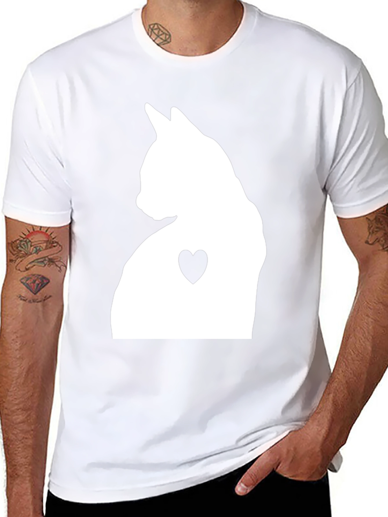 Cat Heart Silhouette Graphic Tee - Black
