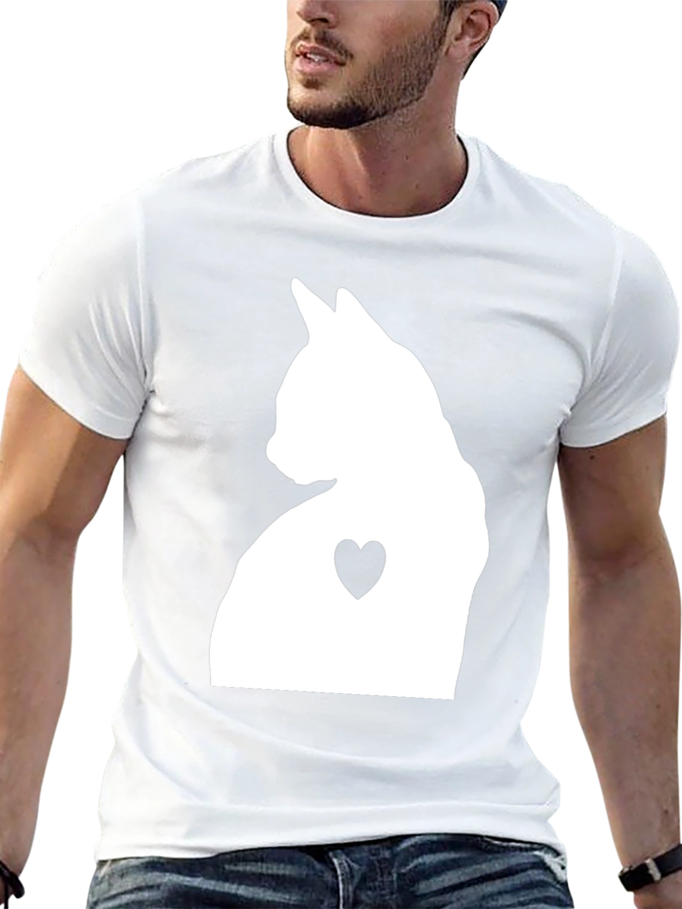 Cat Heart Silhouette Graphic Tee - Black