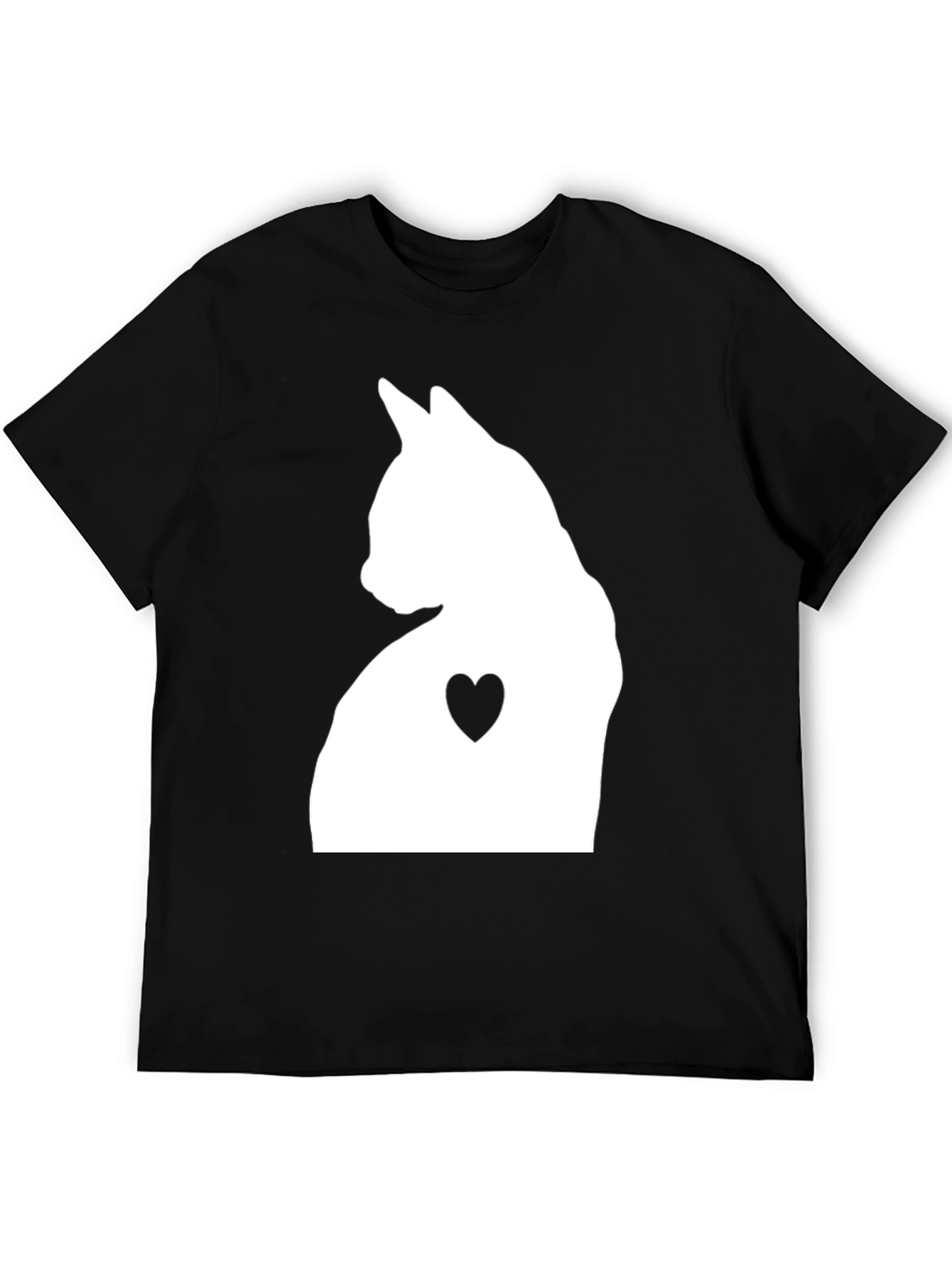 Cat Heart Silhouette Graphic Tee - Black