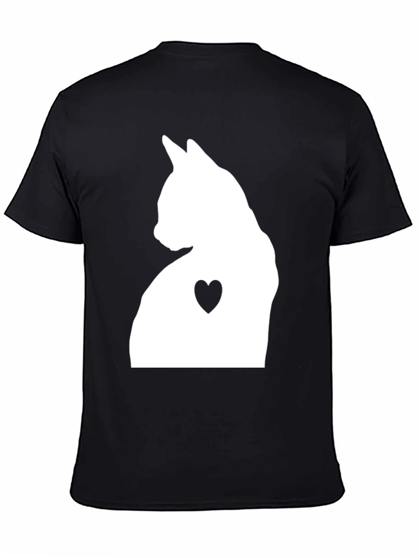 Cat Heart Silhouette Graphic Tee - Black