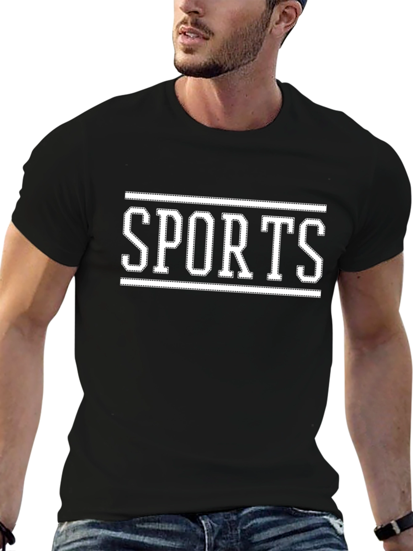 Mens Black SPORTS Graphic Tee