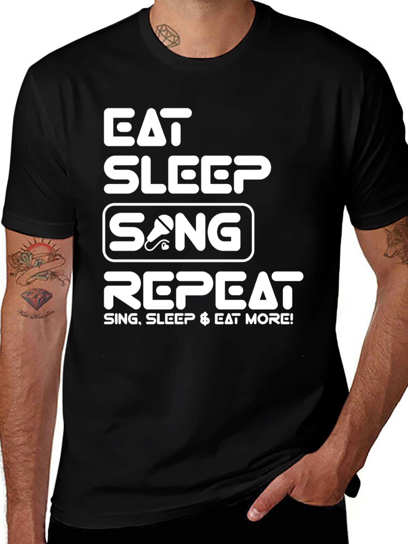 Eat Sleep Sing Repeat Black T-Shirt