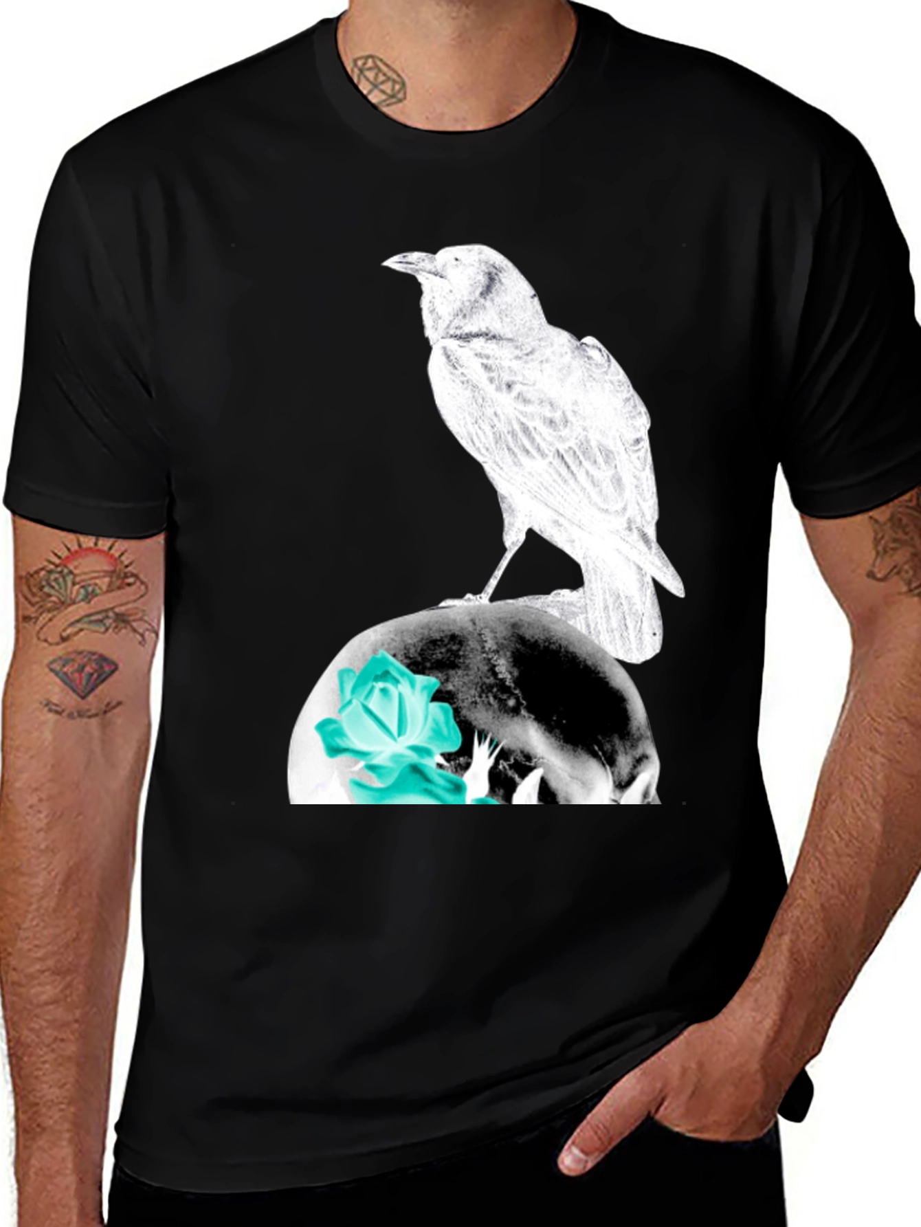 Raven Skull Graphic Tee - Mens Black T-Shirt