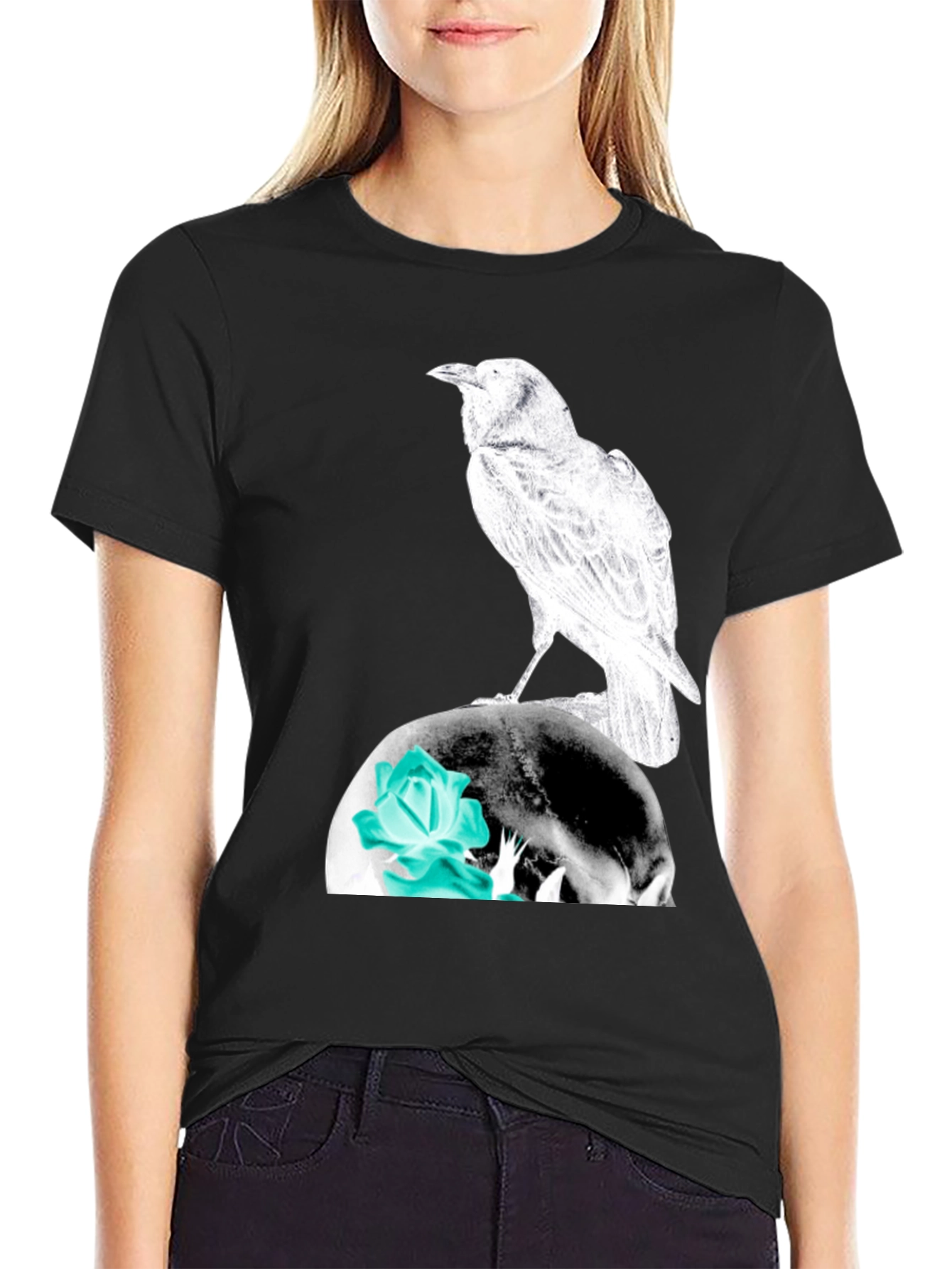 Raven Skull Graphic Tee - Mens Black T-Shirt