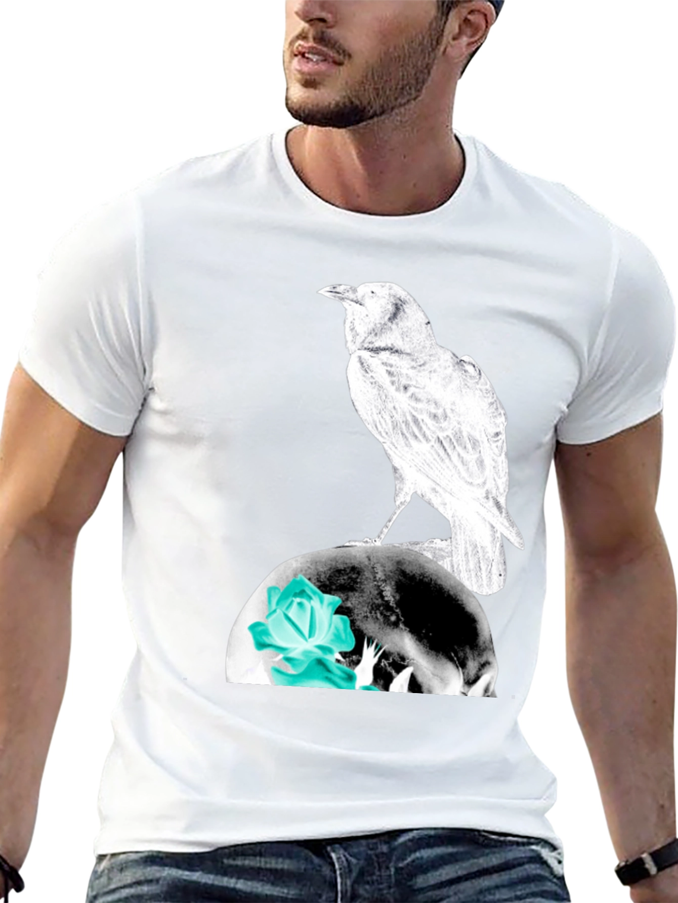 Raven Skull Graphic Tee - Mens Black T-Shirt