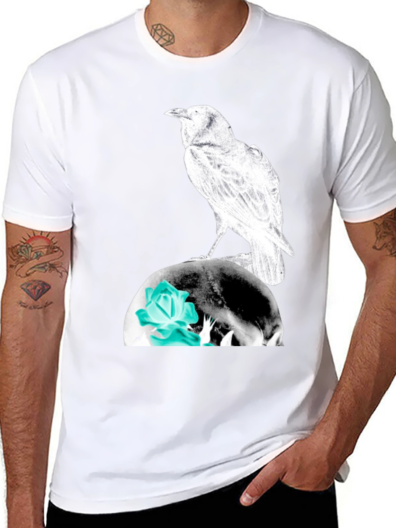 Raven Skull Graphic Tee - Mens Black T-Shirt