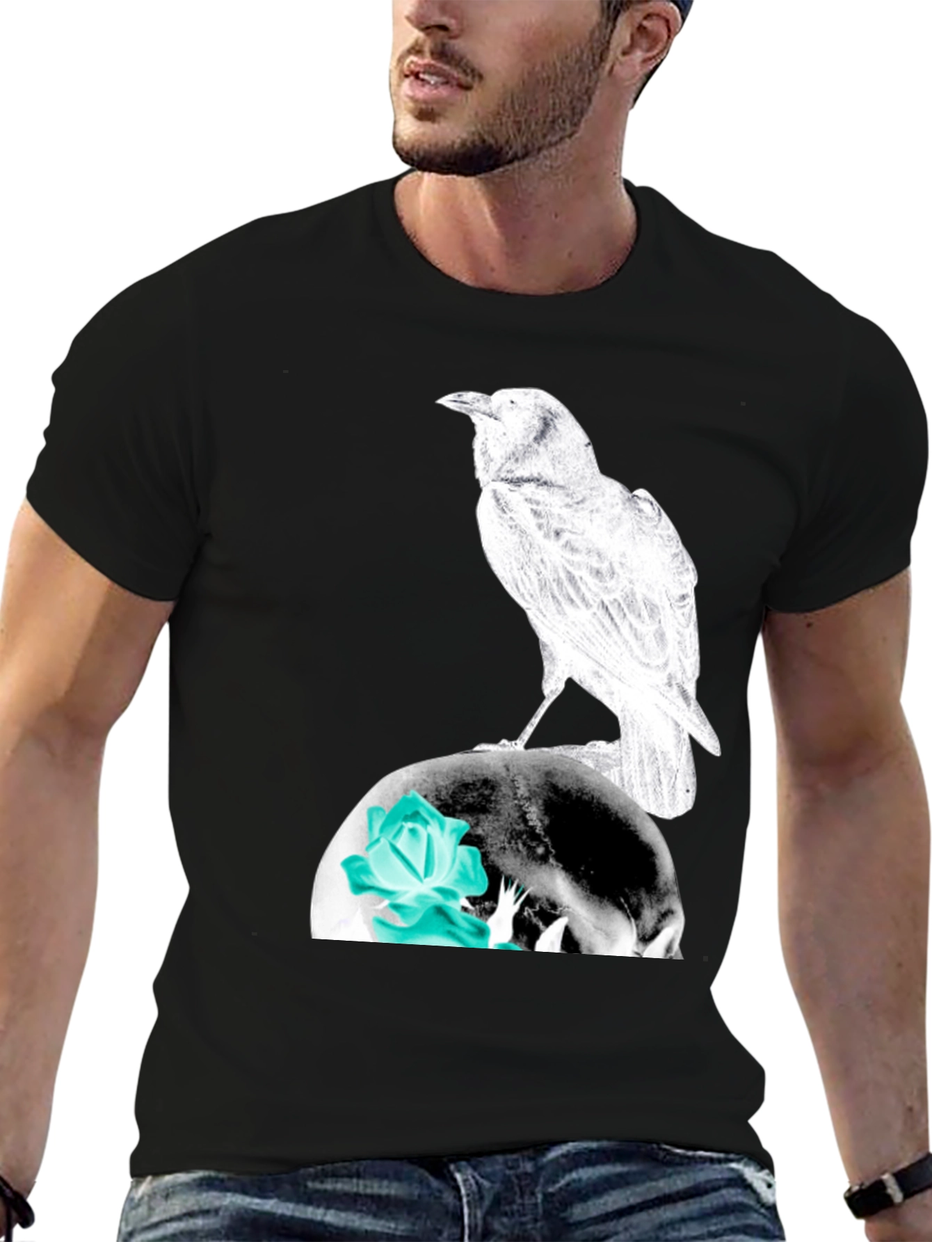 Raven Skull Graphic Tee - Mens Black T-Shirt