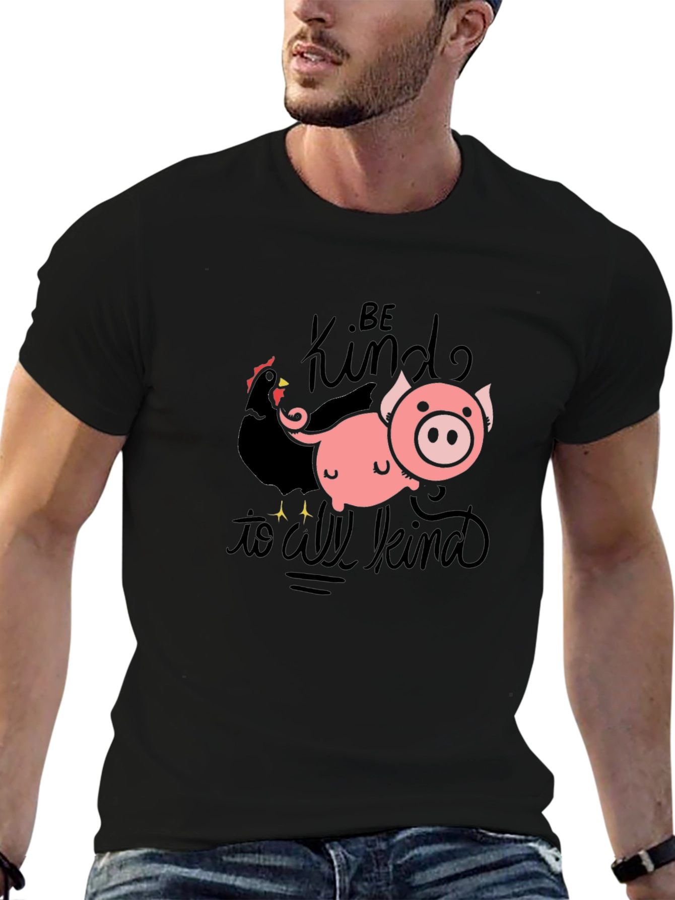 Be Kind T-Shirt with Pig & Chicken Graphic