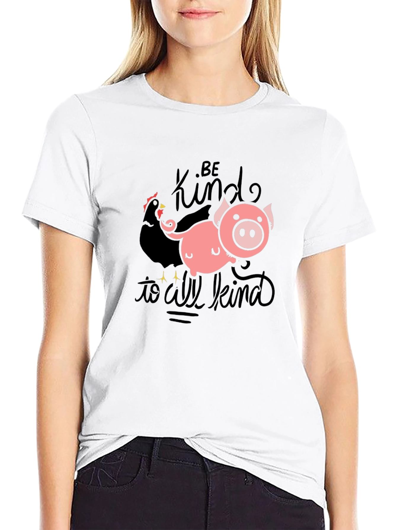 Be Kind T-Shirt with Pig & Chicken Graphic