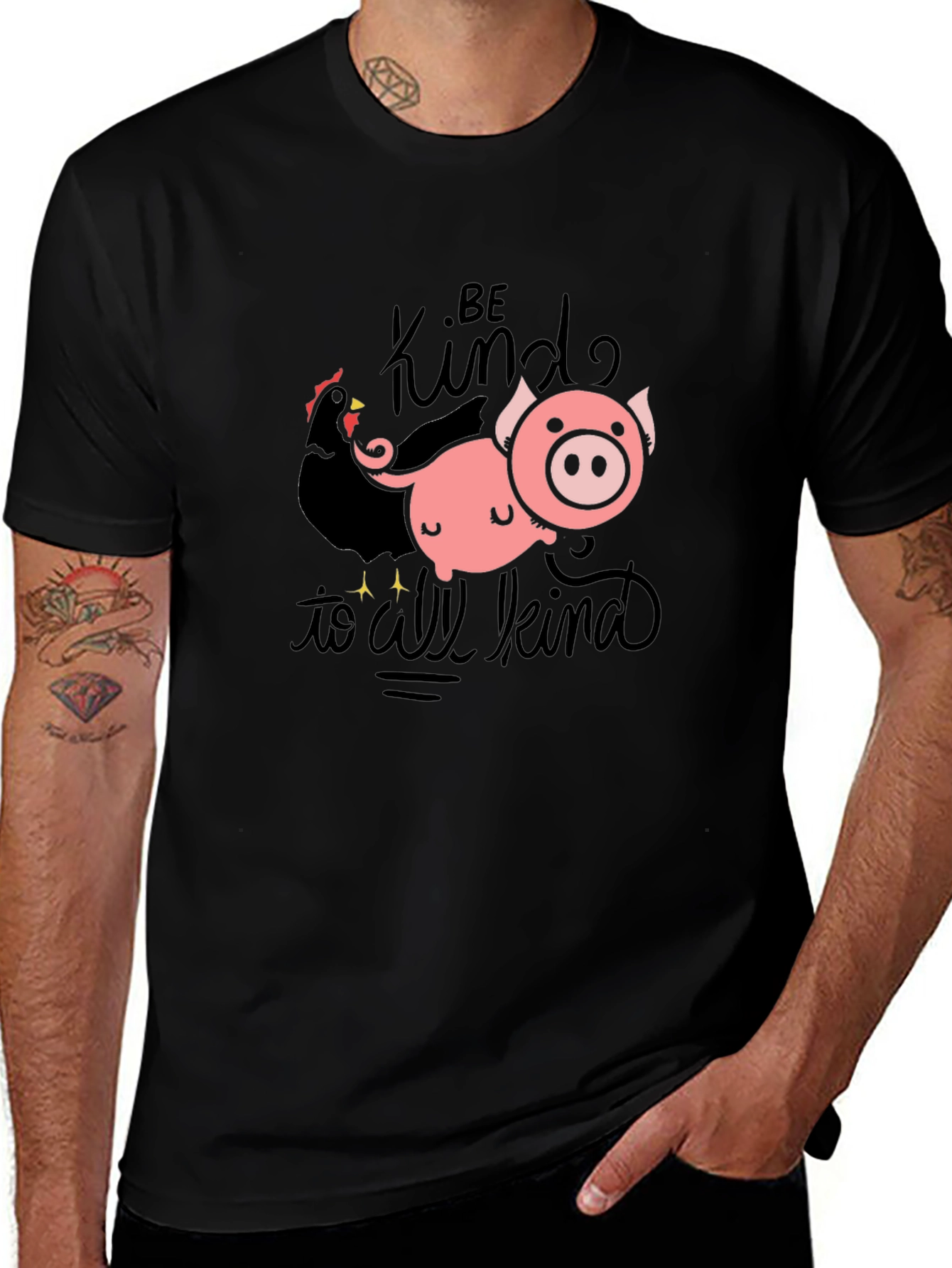 Be Kind T-Shirt with Pig & Chicken Graphic