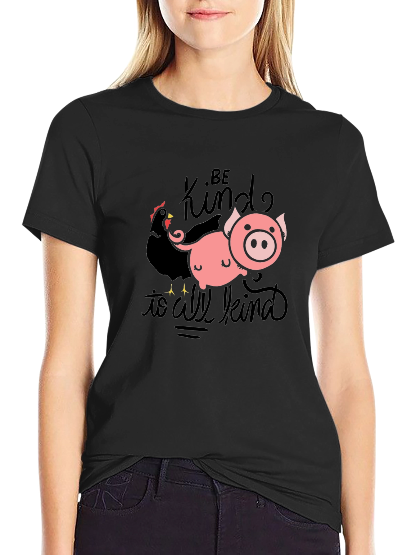 Be Kind T-Shirt with Pig & Chicken Graphic