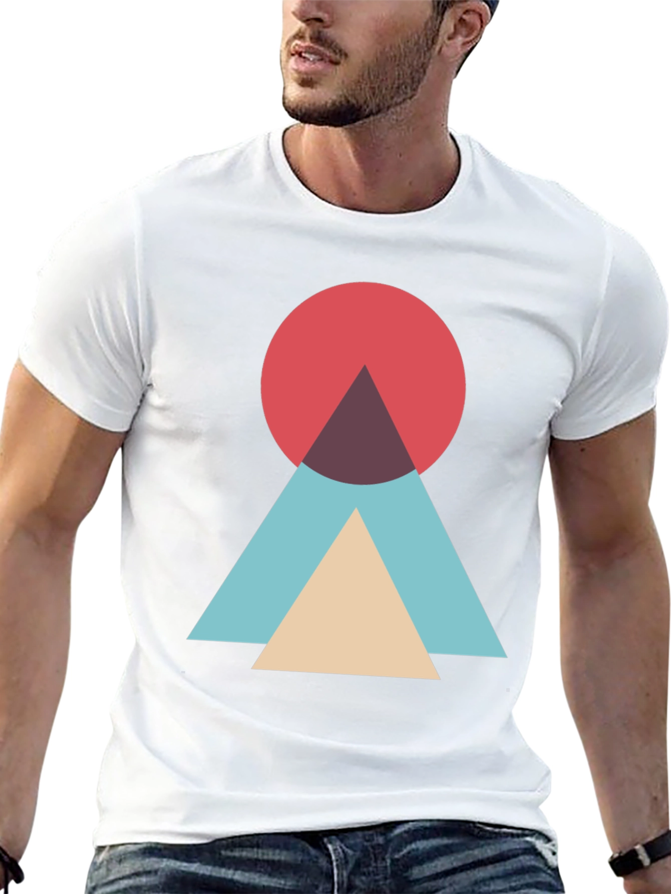 Geometric Circle & Triangle Graphic Tee - Modern Style