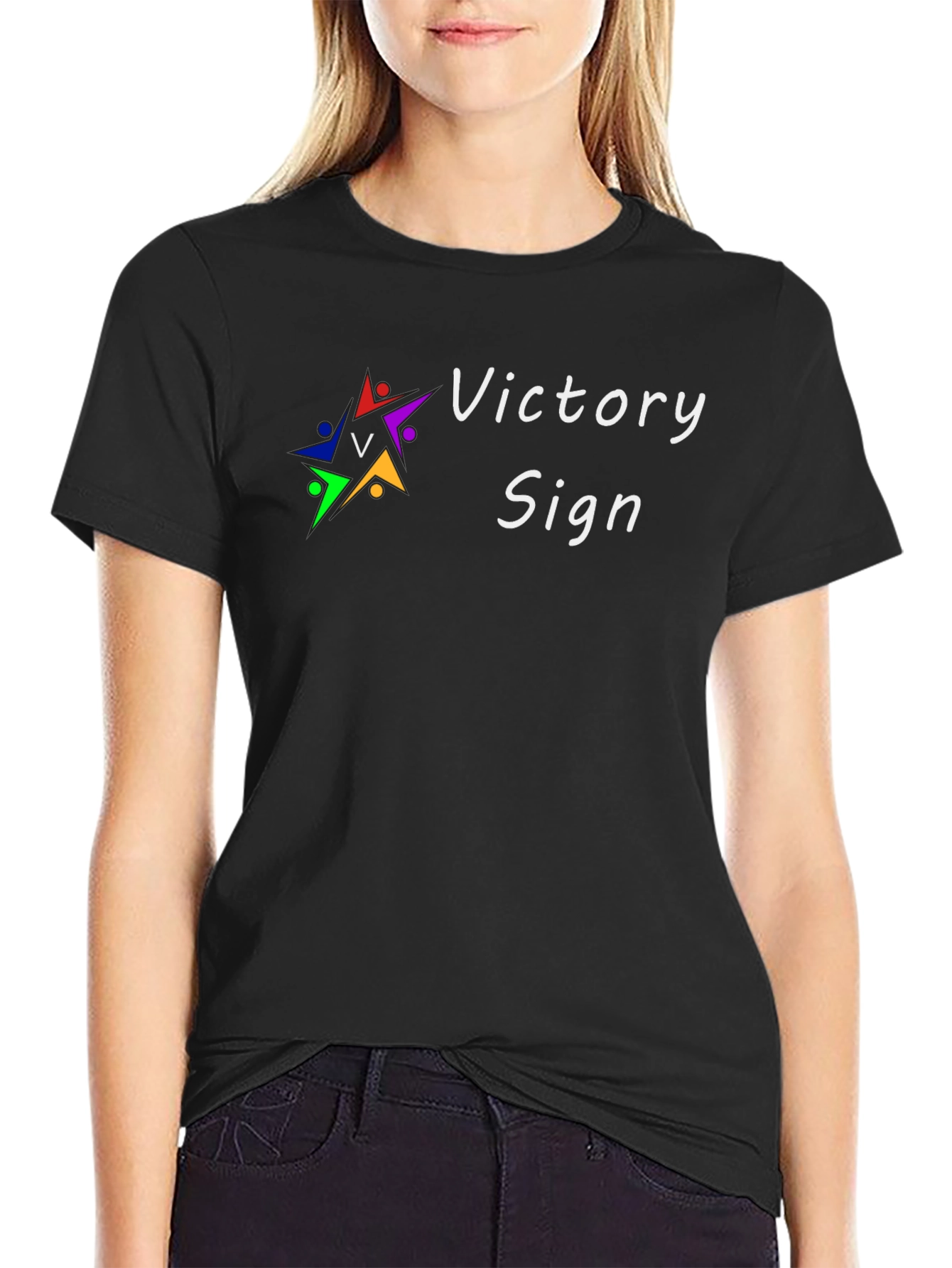 Victory Sign Graphic T-Shirt - Modern Crew Neck
