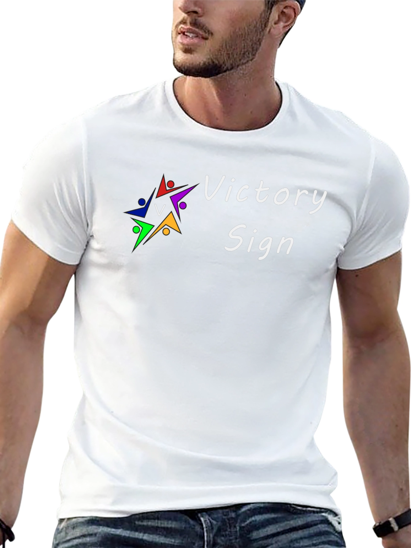 Victory Sign Graphic T-Shirt - Modern Crew Neck