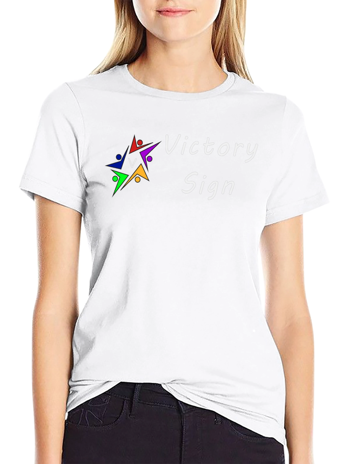 Victory Sign Graphic T-Shirt - Modern Crew Neck