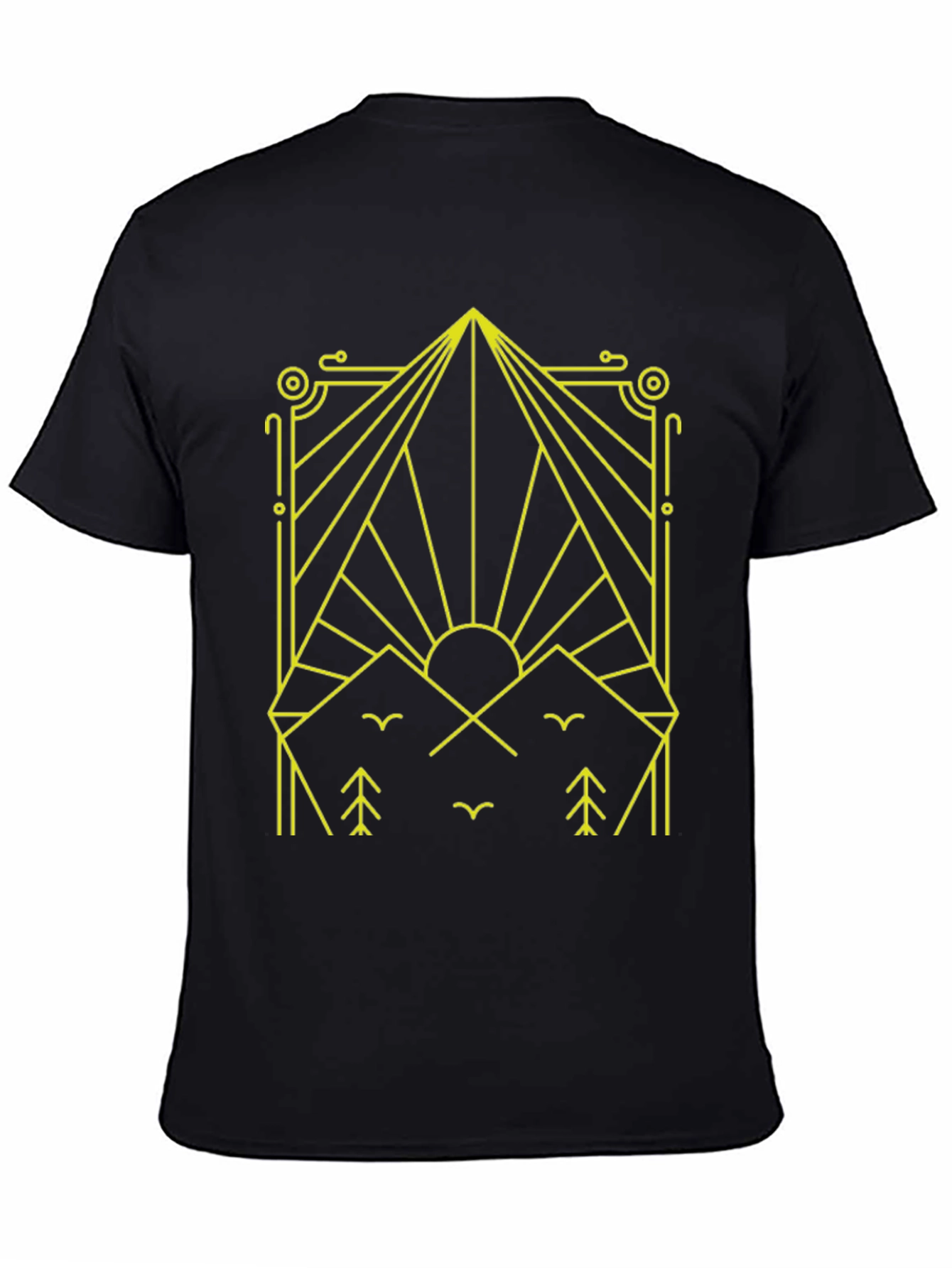 Geometric Mountain Scene Graphic Tee - Black