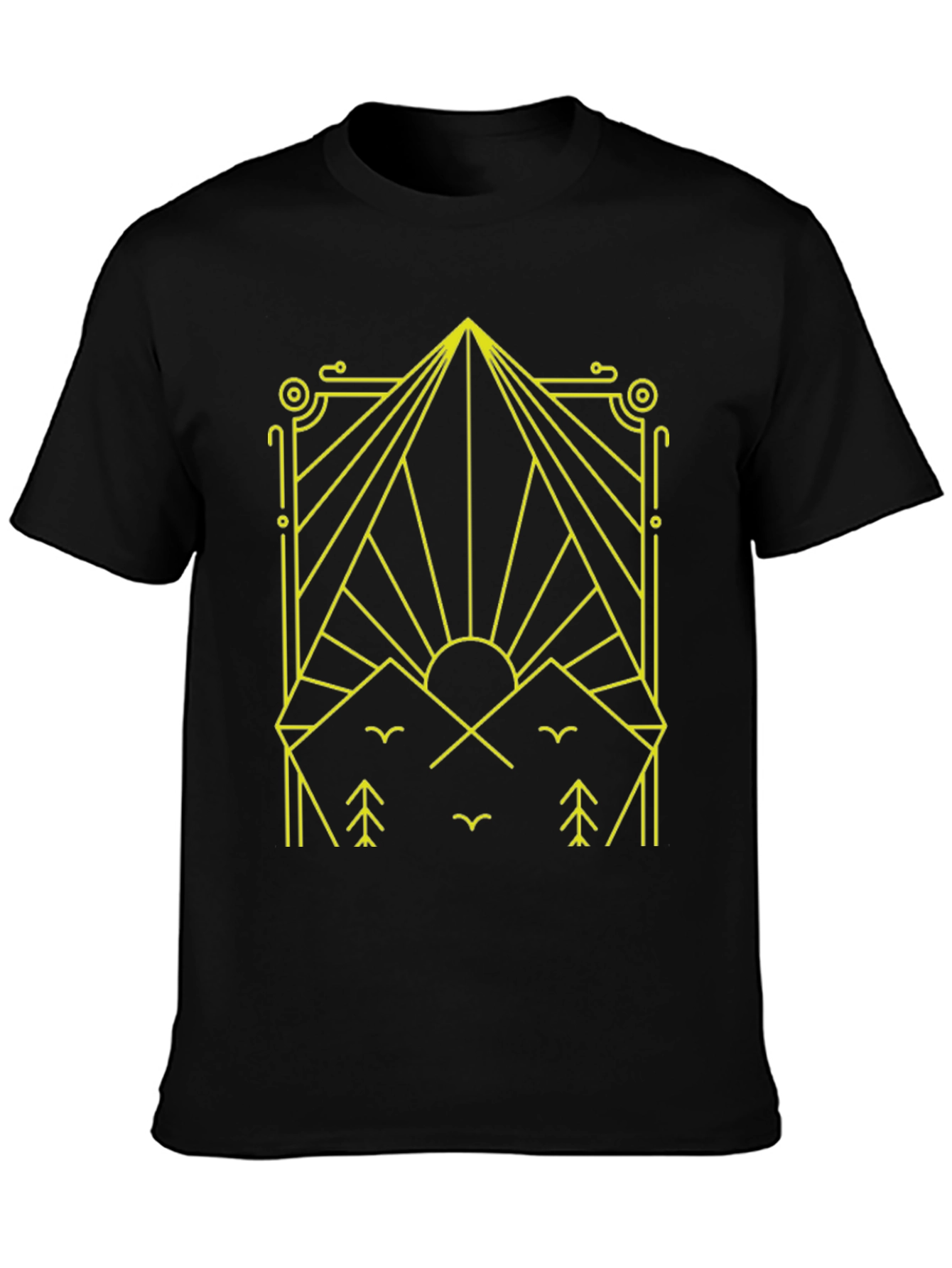 Geometric Mountain Scene Graphic Tee - Black
