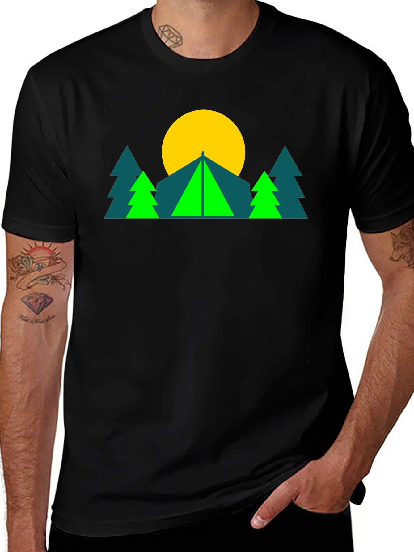 Geometric Camp Graphic Tee - Black