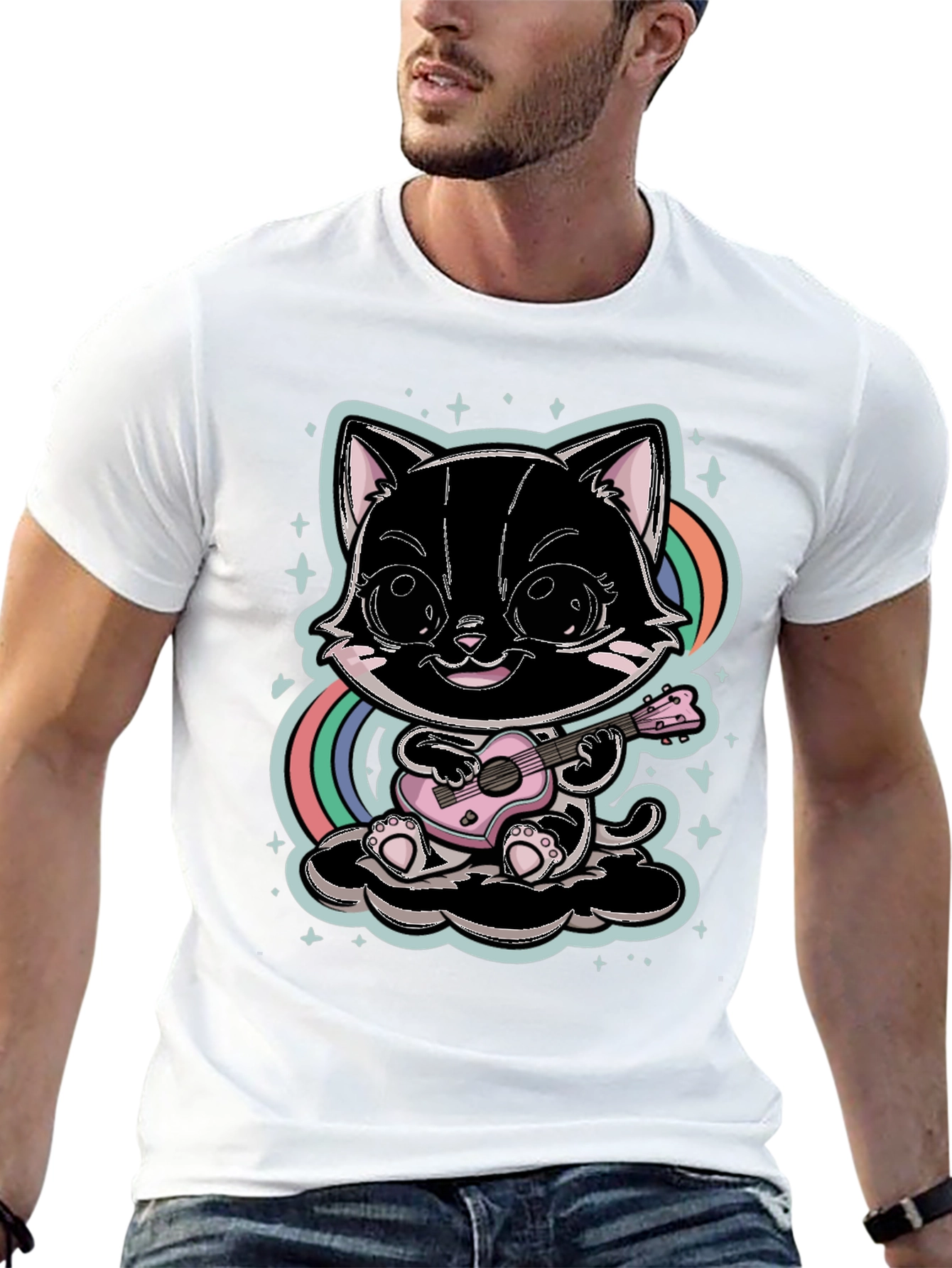 Cute Cat Playing Ukulele T-Shirt