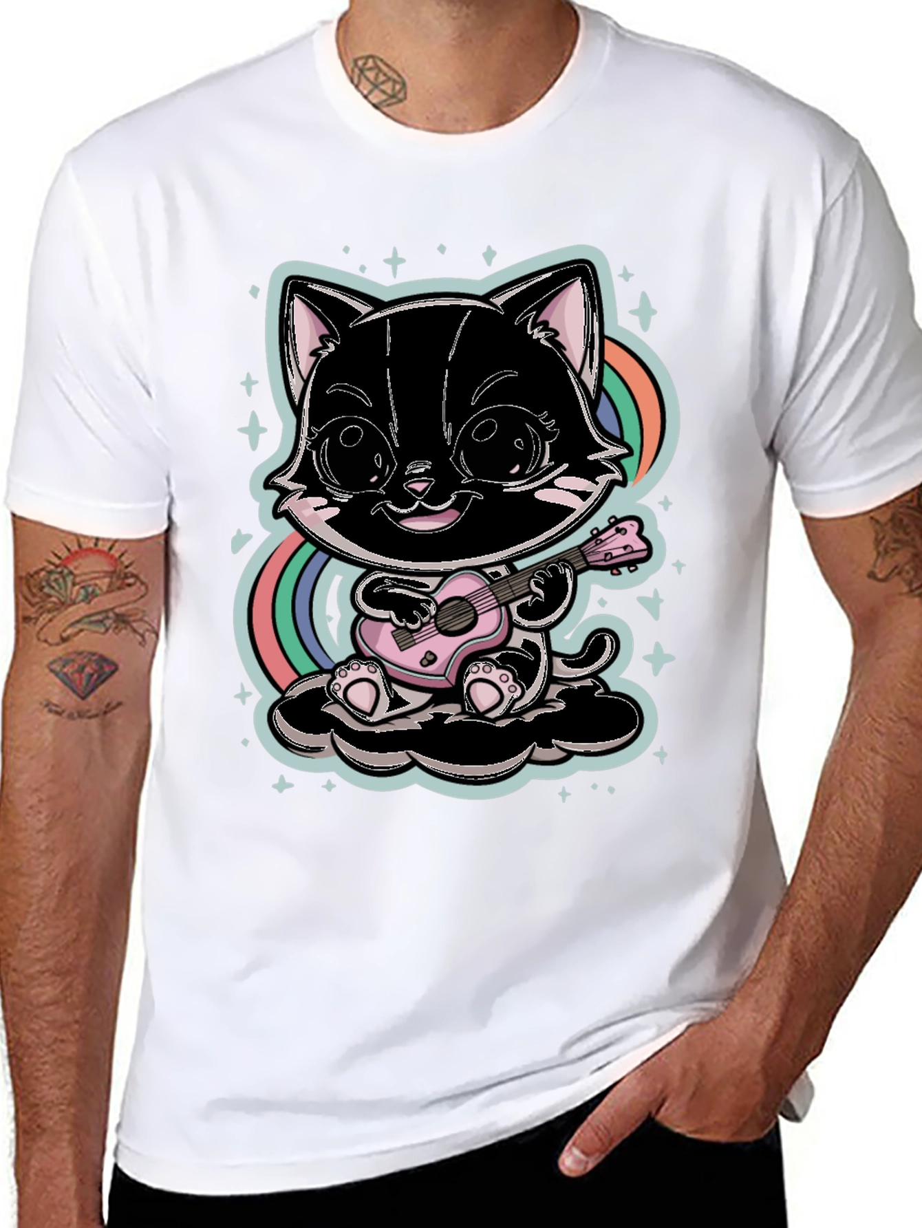Cute Cat Playing Ukulele T-Shirt