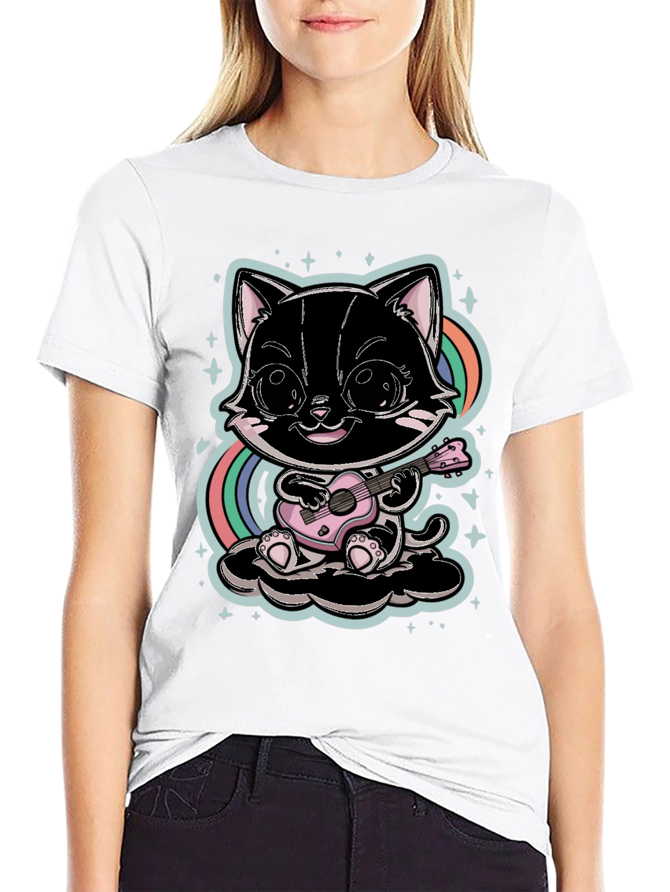 Cute Cat Playing Ukulele T-Shirt