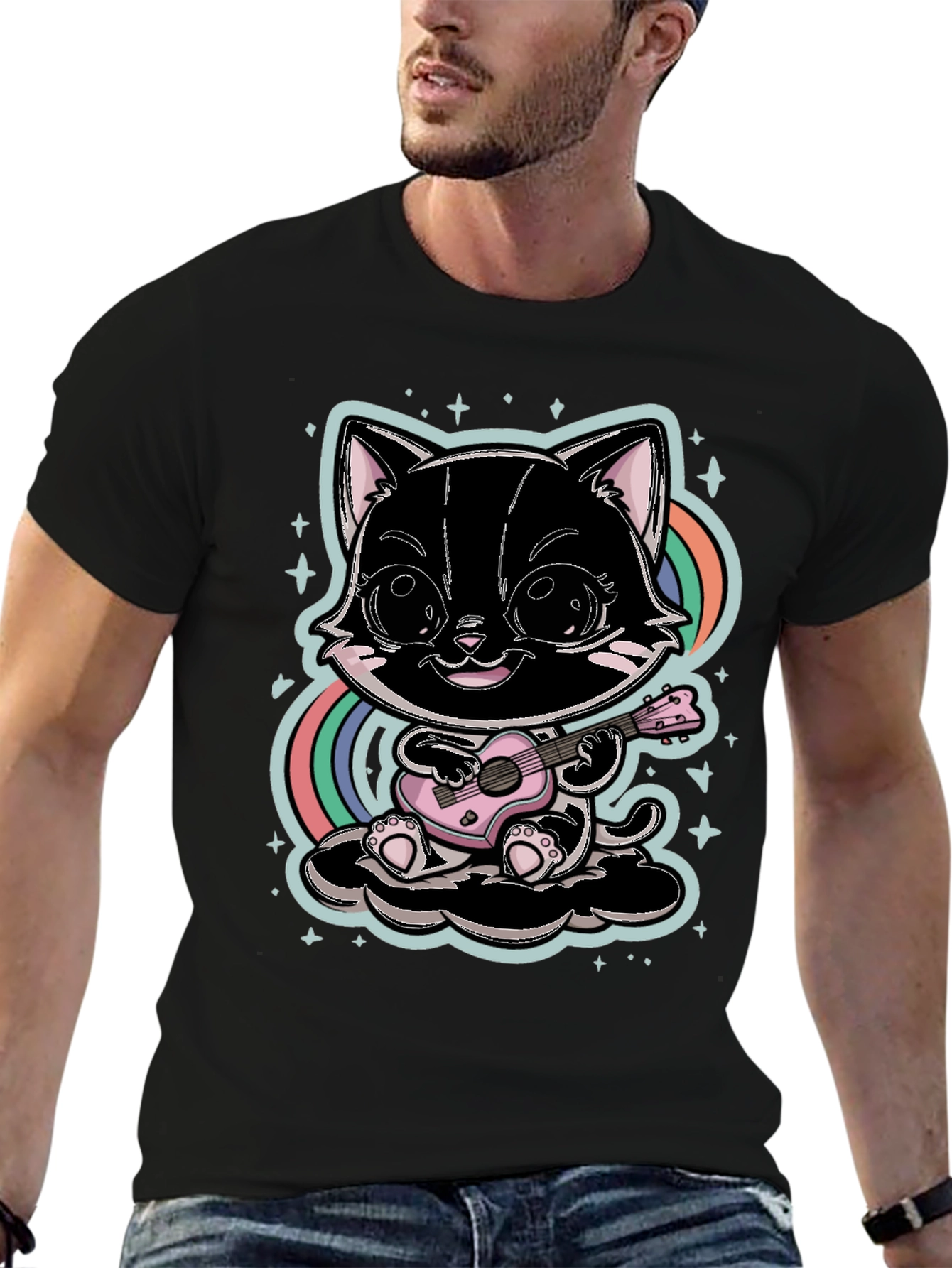 Cute Cat Playing Ukulele T-Shirt