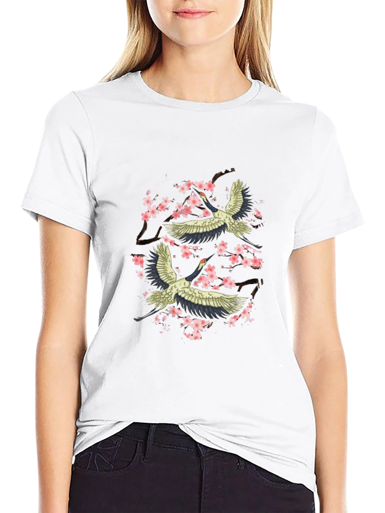 Crane & Cherry Blossom Graphic Tee