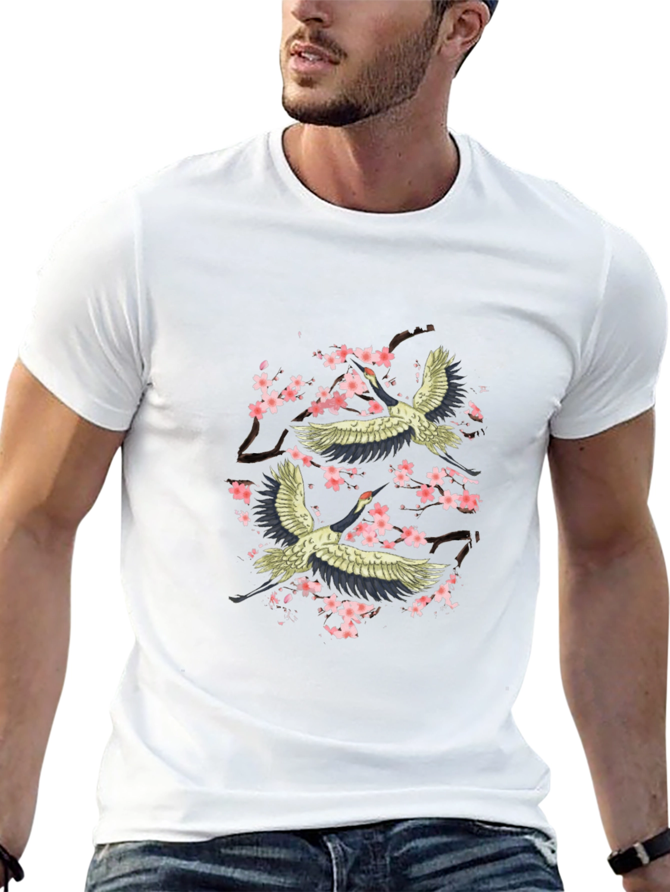 Crane & Cherry Blossom Graphic Tee