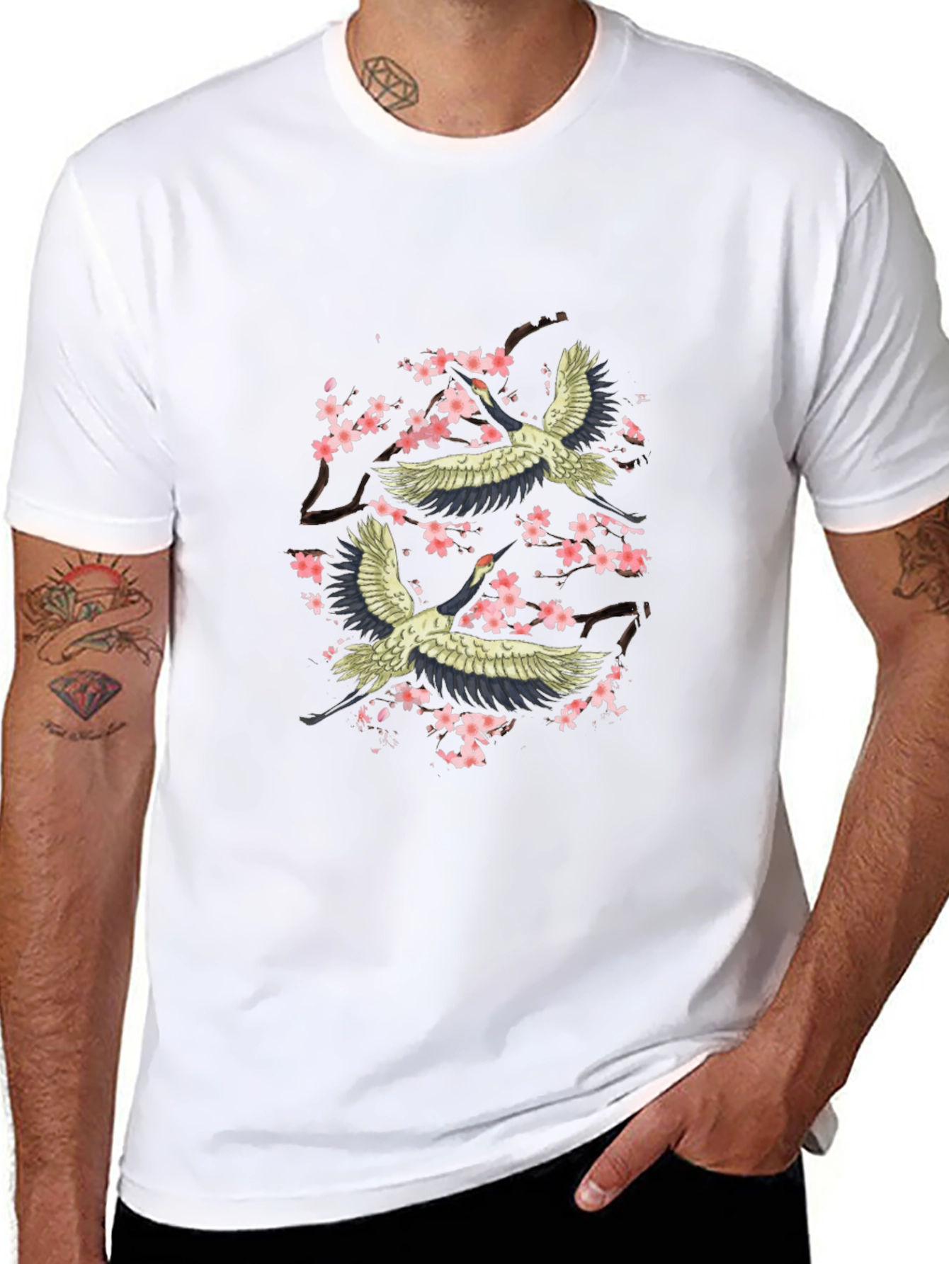 Crane & Cherry Blossom Graphic Tee