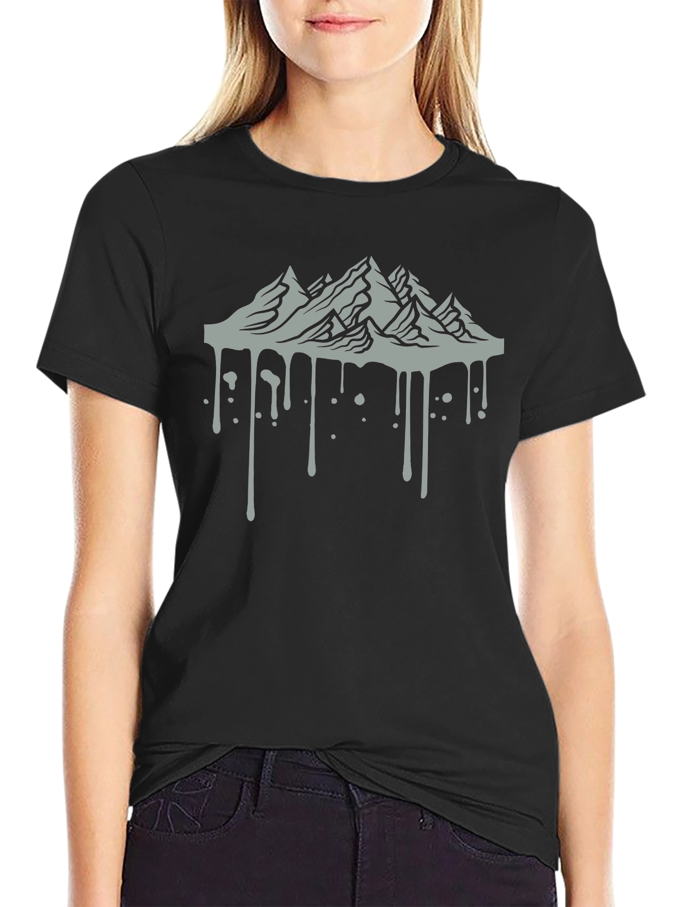 Mens Black Tee with Mountain Drip Design