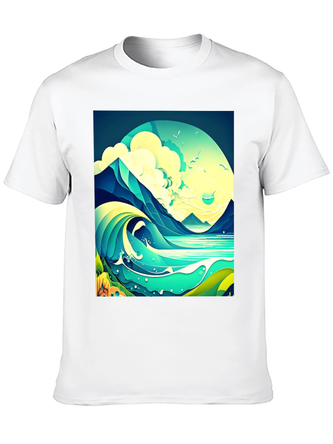 Wave Crest Graphic Tee - Artistic Ocean Design