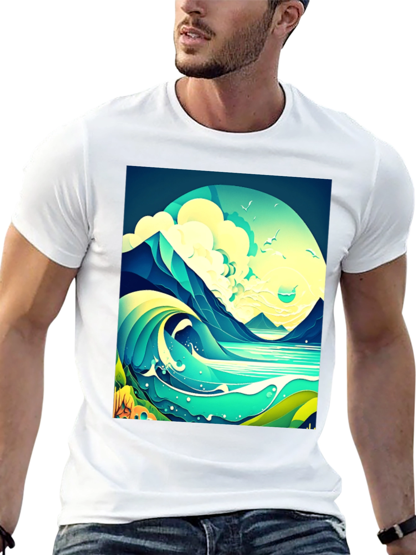 Wave Crest Graphic Tee - Artistic Ocean Design