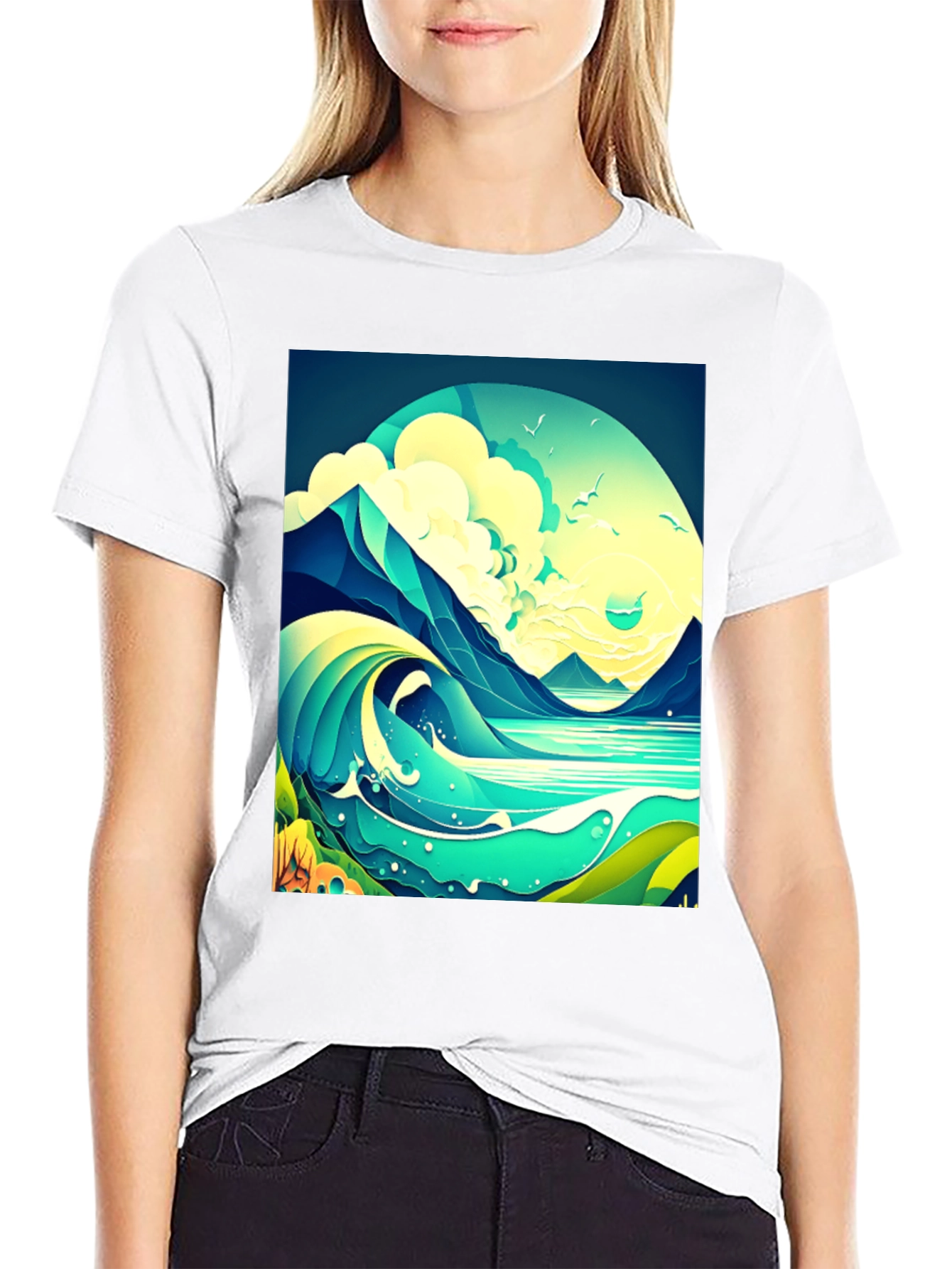 Wave Crest Graphic Tee - Artistic Ocean Design