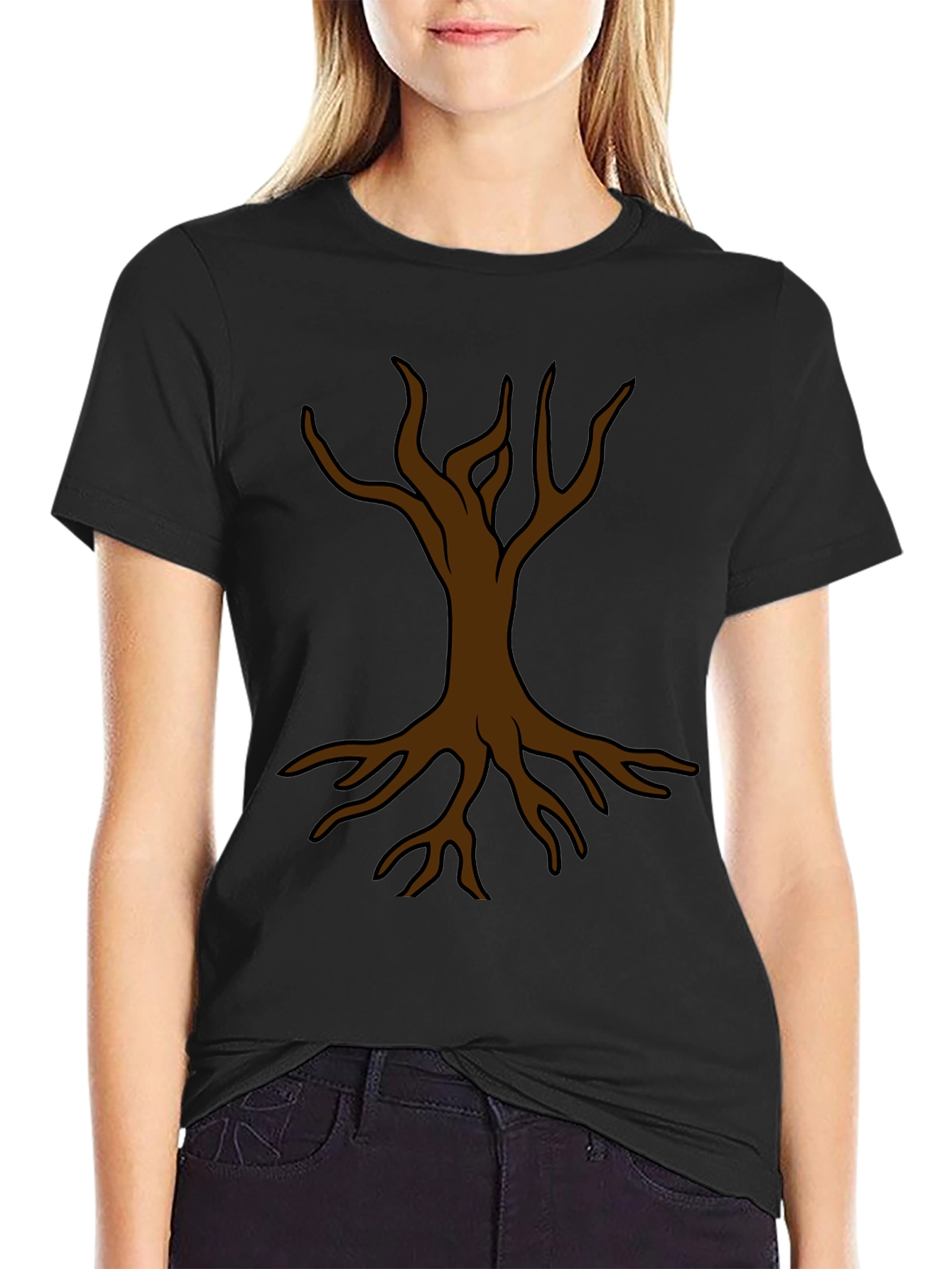 Mens Black T-Shirt with Brown Tree Graphic