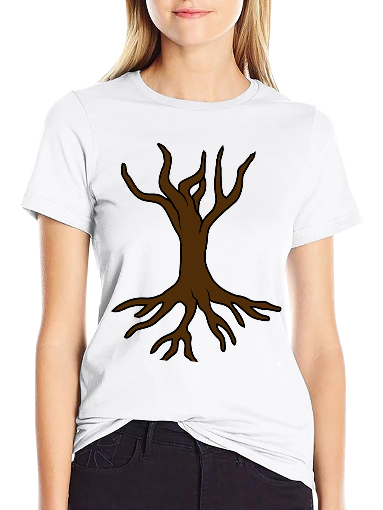 Mens Black T-Shirt with Brown Tree Graphic