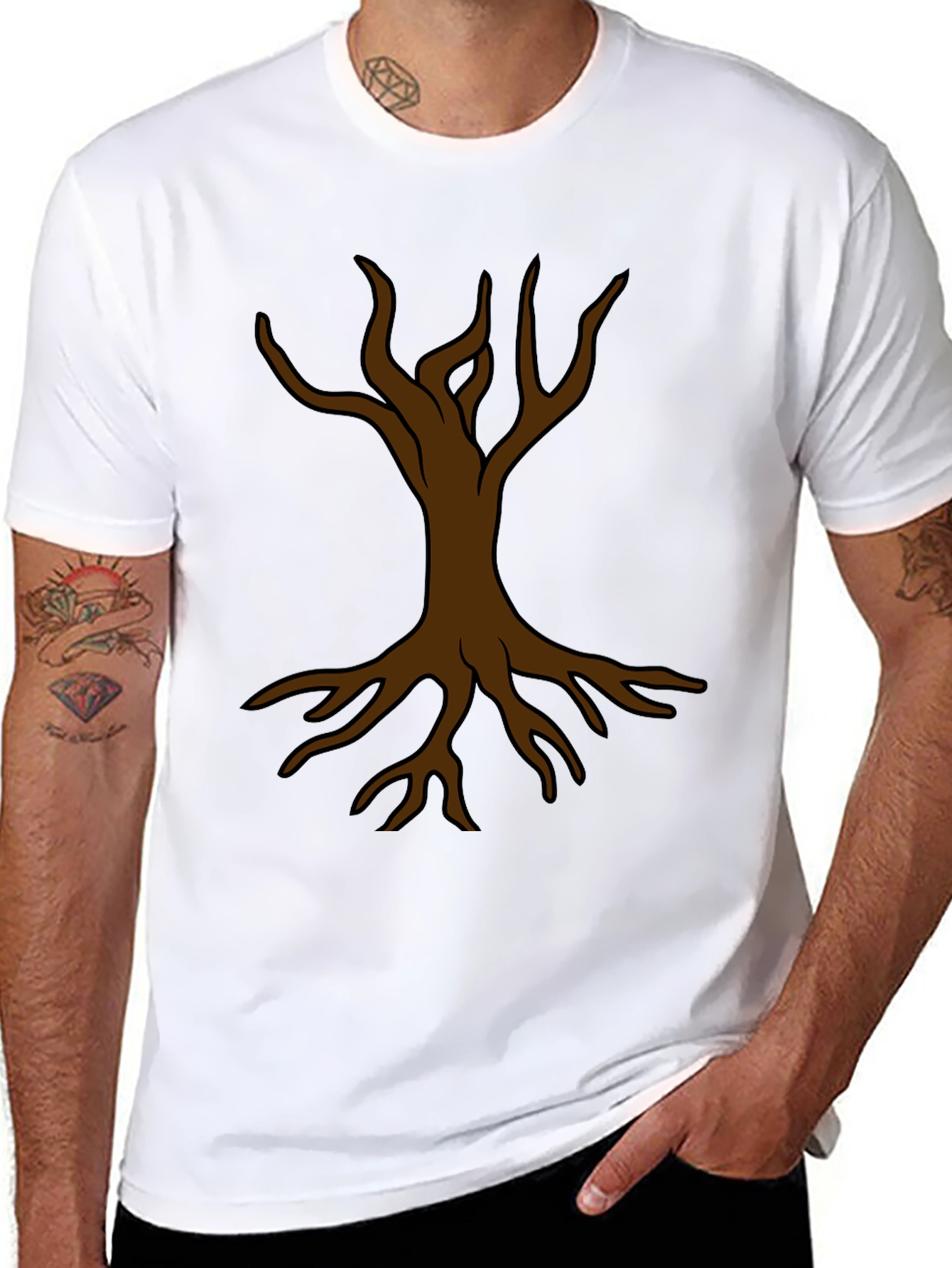 Mens Black T-Shirt with Brown Tree Graphic