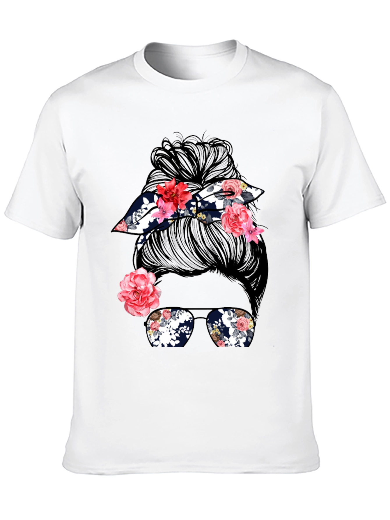 Messy Bun Floral Graphic Tee