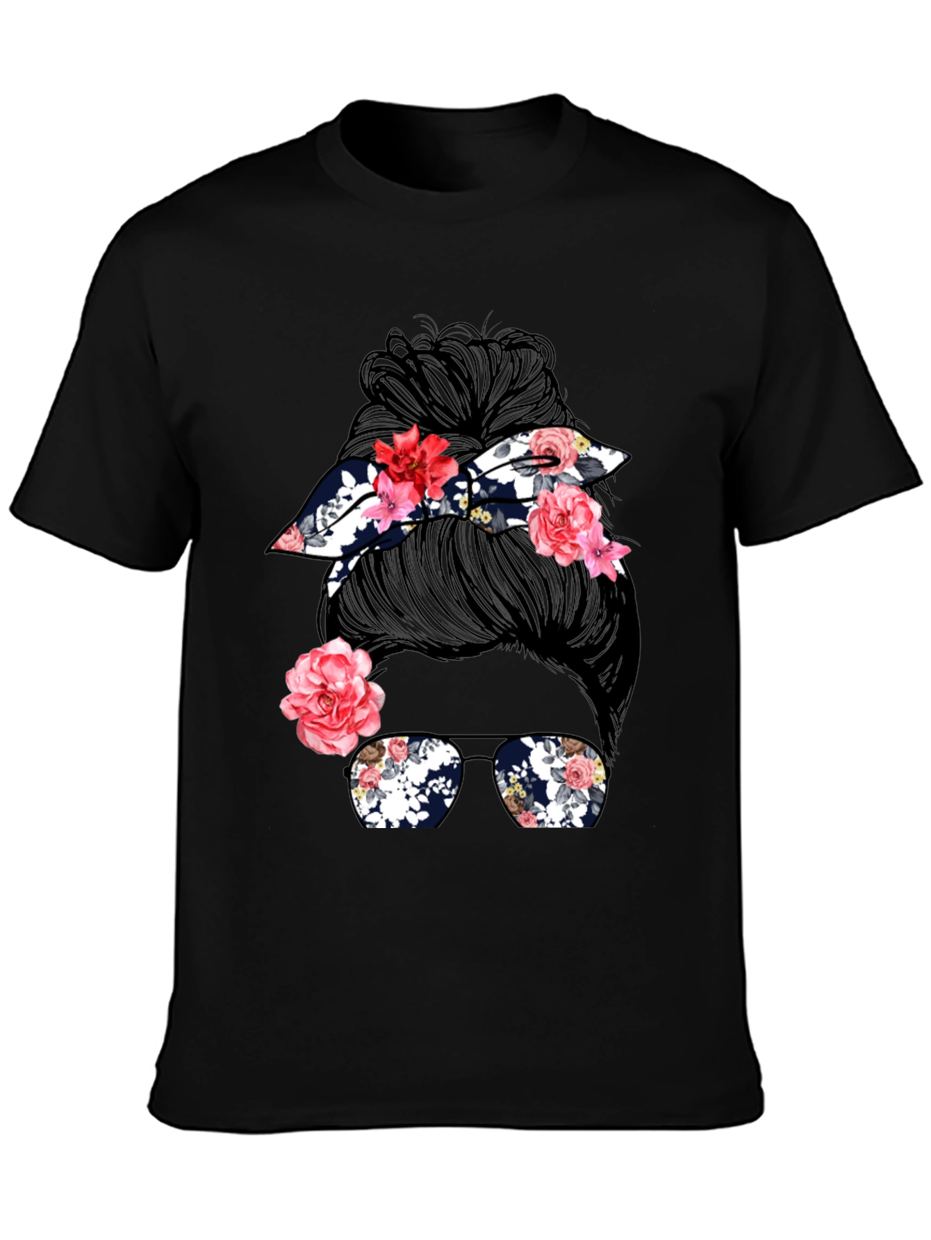 Messy Bun Floral Graphic Tee