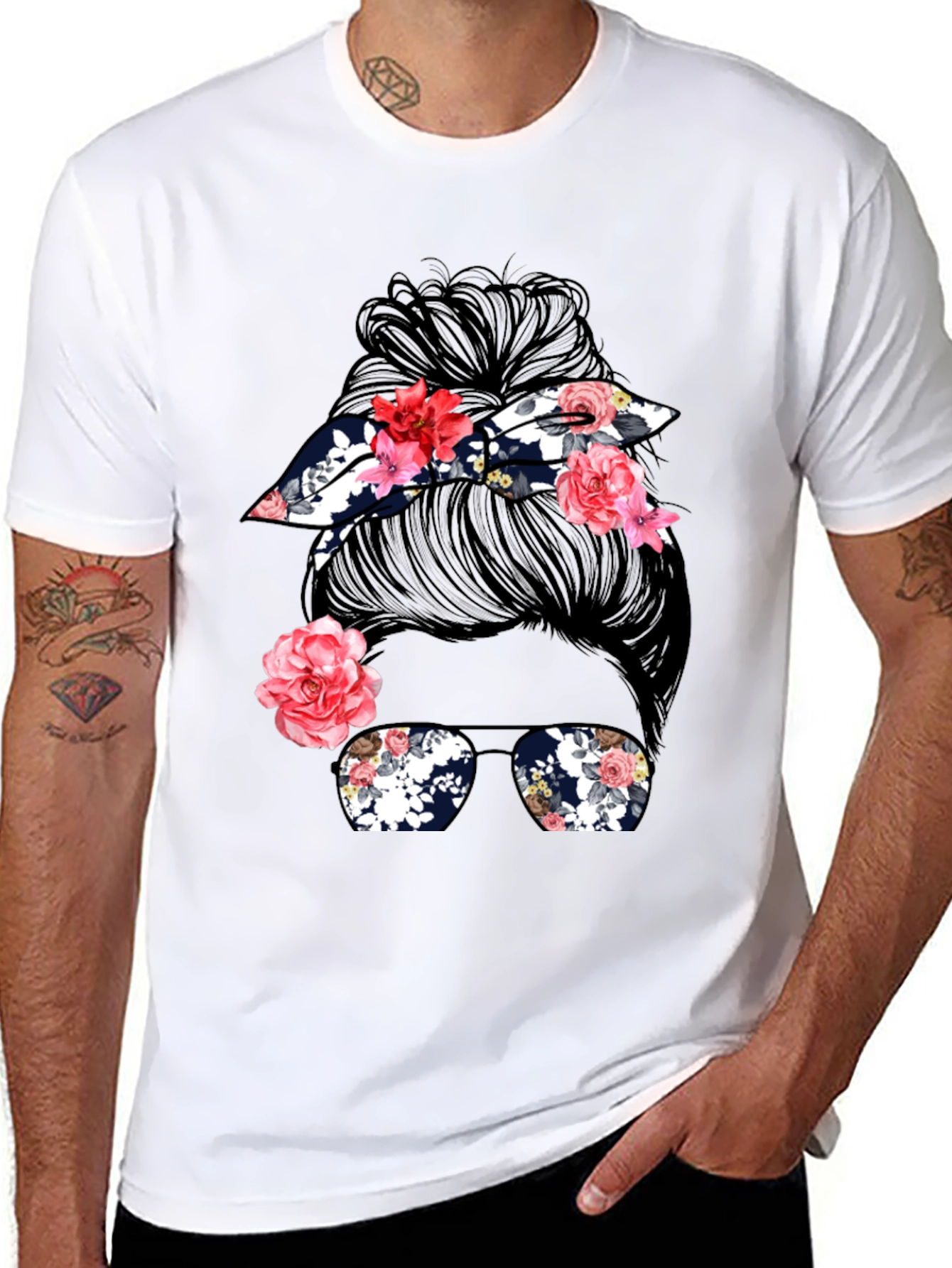 Messy Bun Floral Graphic Tee
