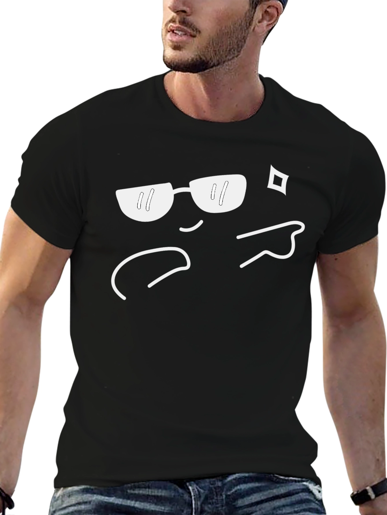 Cool Emoji Graphic Tee - Black Crew Neck T-Shirt