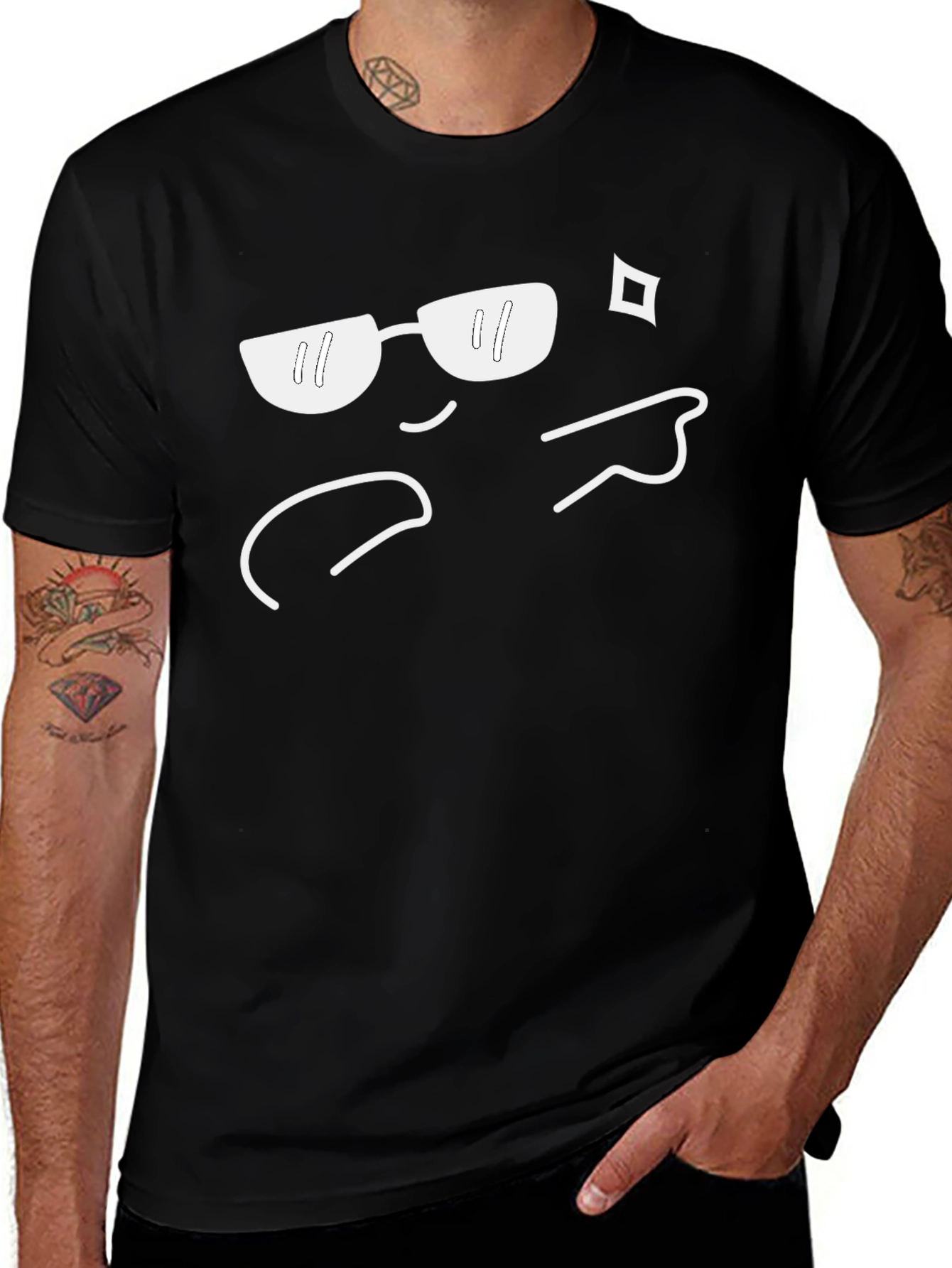 Cool Emoji Graphic Tee - Black Crew Neck T-Shirt