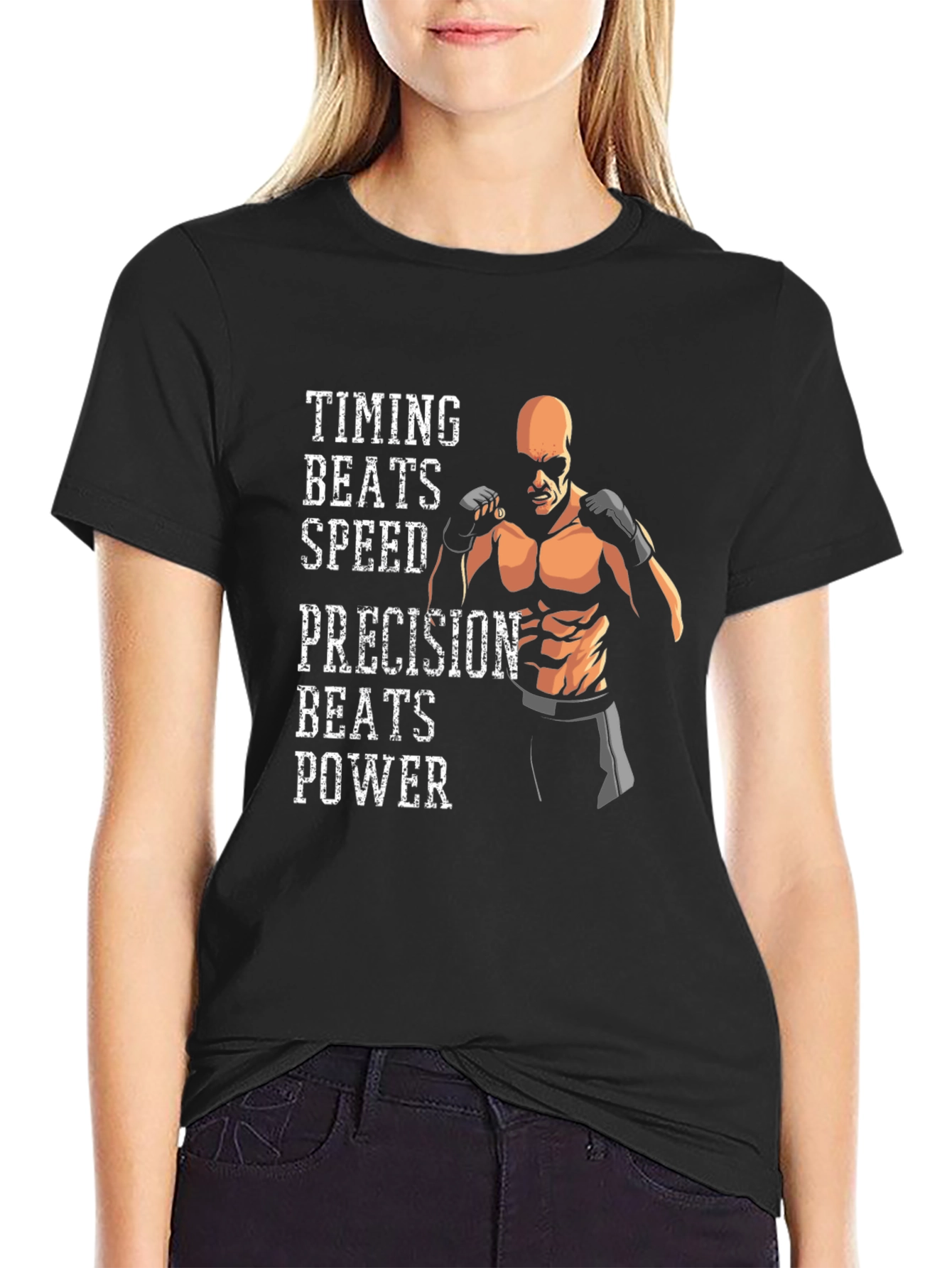 Timing Beats All - Motivational MMA Black T-Shirt