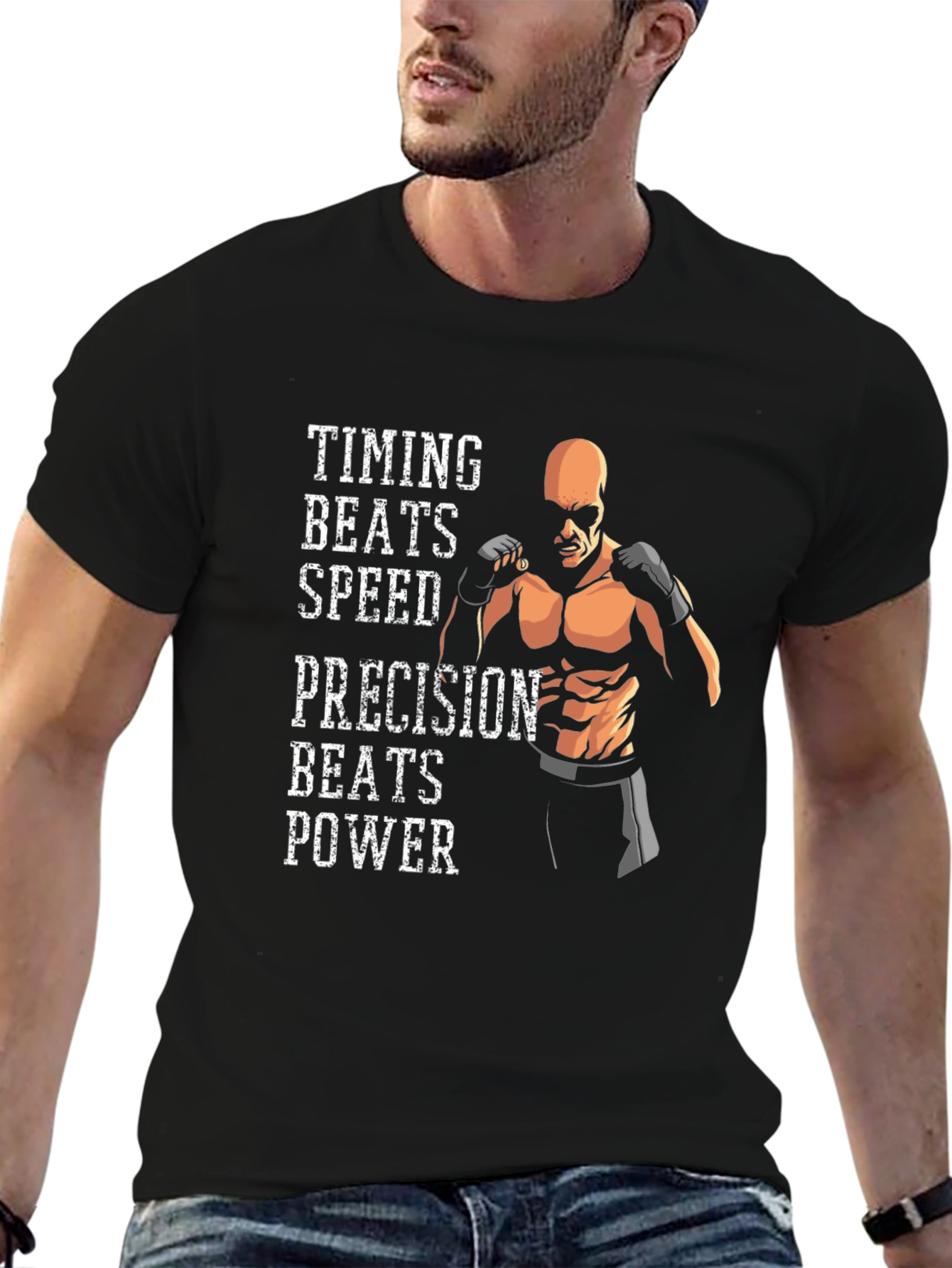 Timing Beats All - Motivational MMA Black T-Shirt