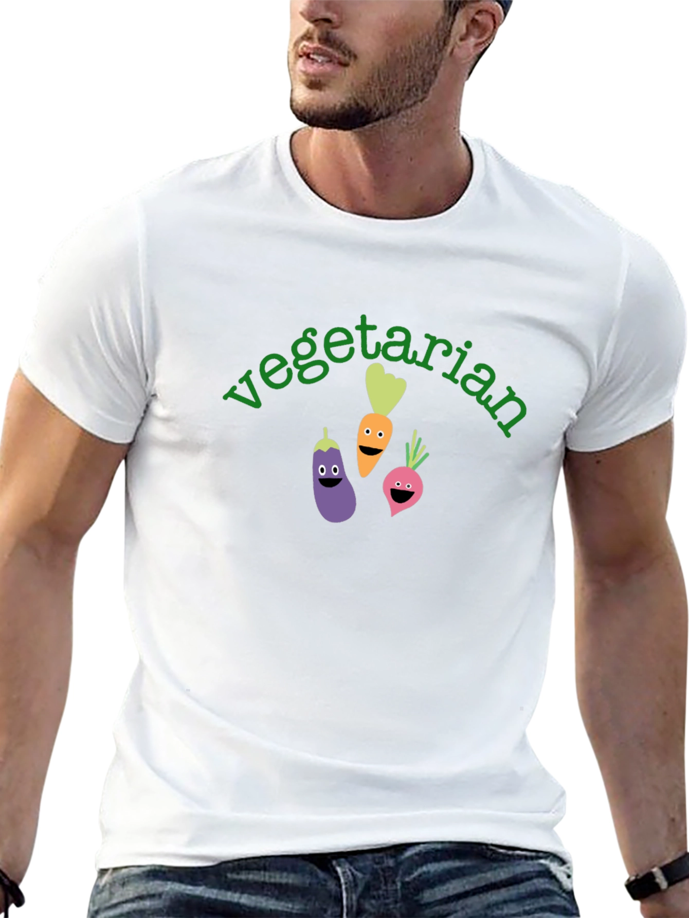 Vegetarian Cartoon Vegetable Graphic Black T-Shirt