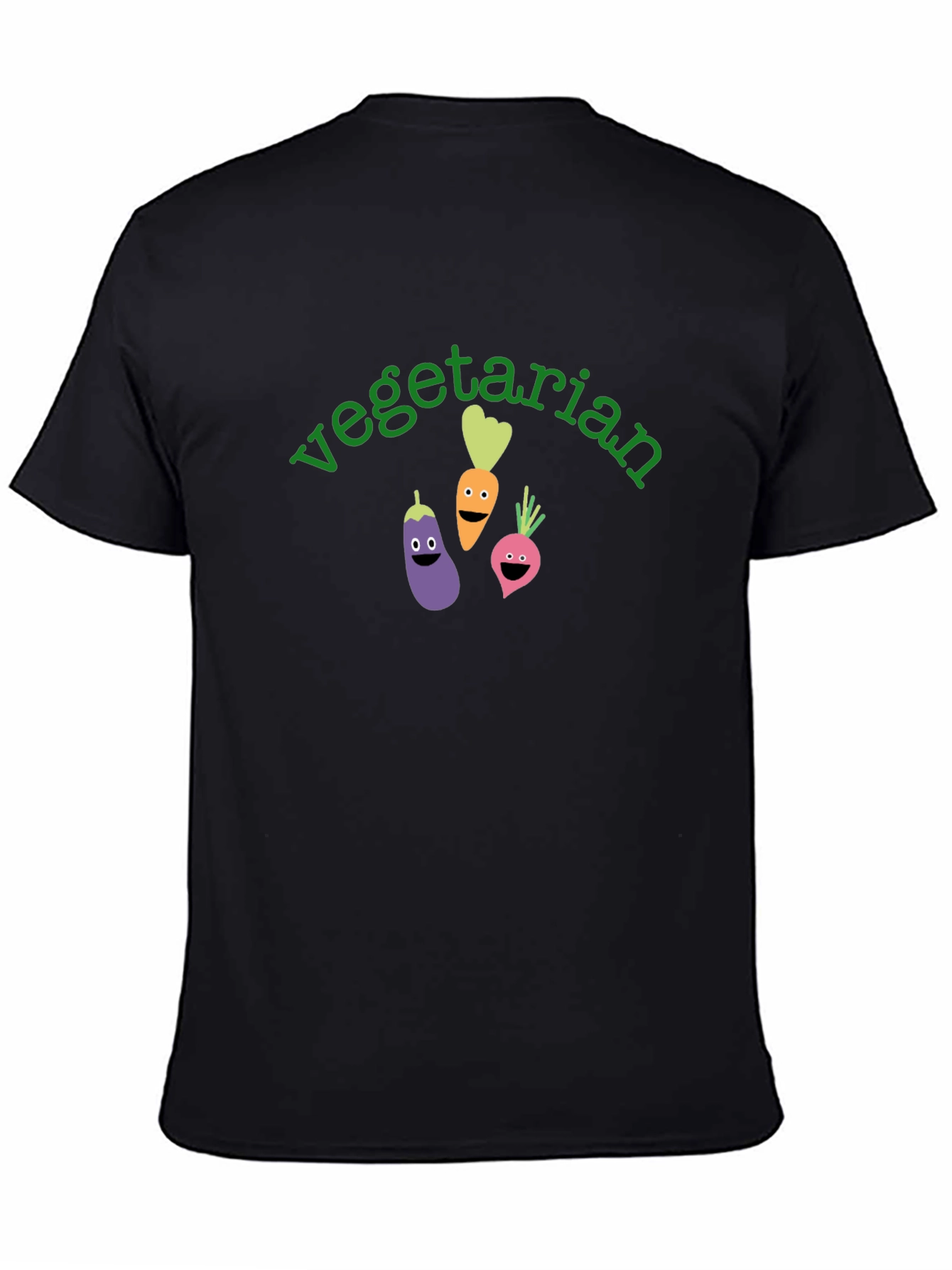 Vegetarian Cartoon Vegetable Graphic Black T-Shirt