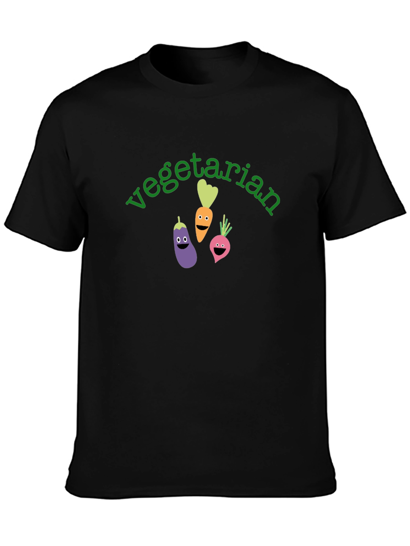 Vegetarian Cartoon Vegetable Graphic Black T-Shirt