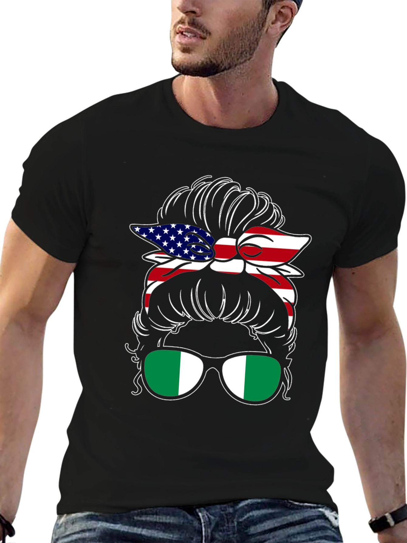 USA Nigeria Messy Bun T-Shirt