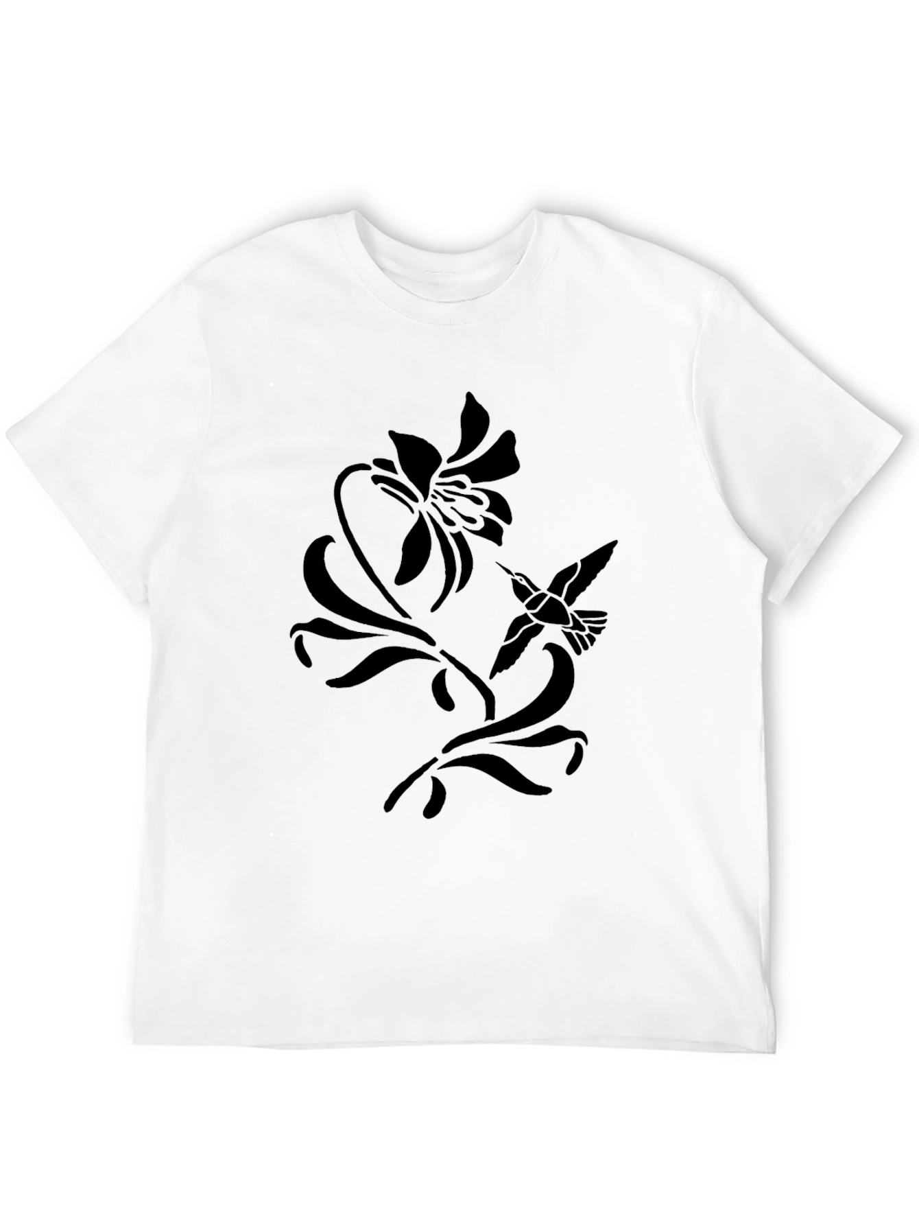 Floral Hummingbird Graphic Tee - Black Cotton T-Shirt