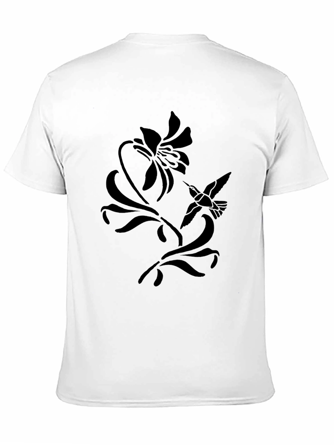 Floral Hummingbird Graphic Tee - Black Cotton T-Shirt