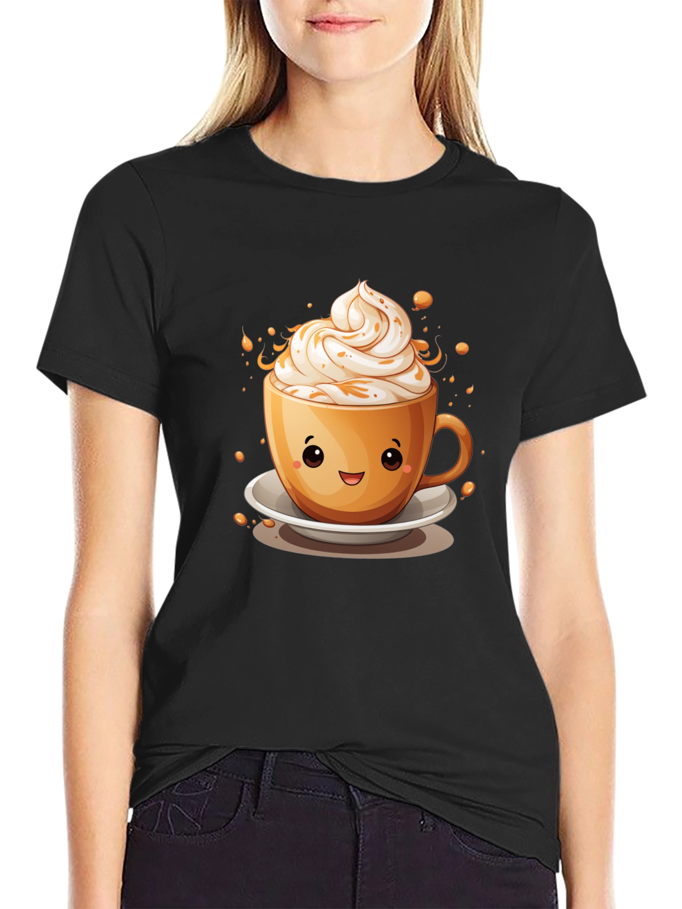 Cute Coffee Cup Graphic Tee - Unisex Black T-Shirt